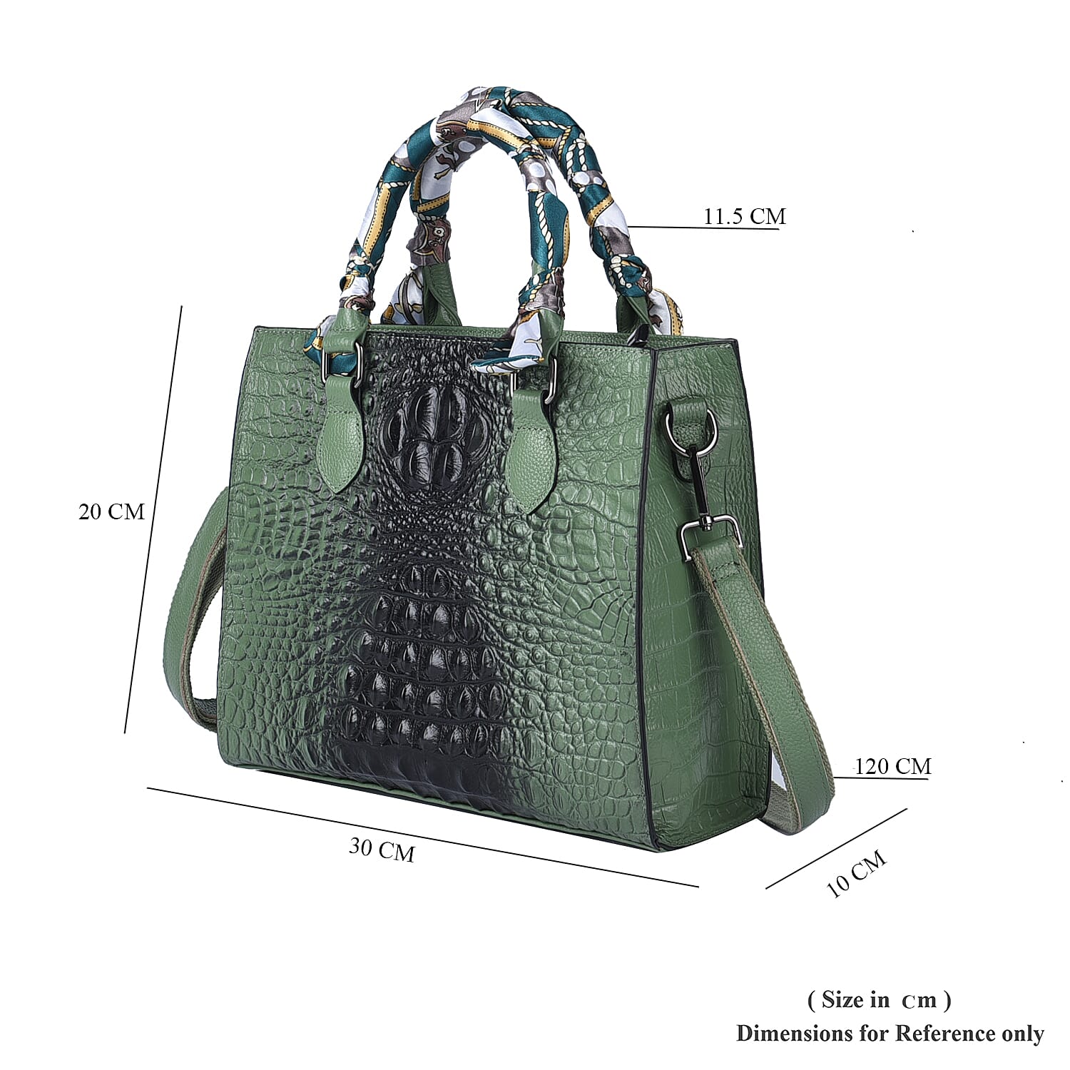 SENCILLEZ Genuine Leather Croc Embossed Pattern Convertible Bag with Handle Scarf and Shoulder Strap - Green