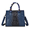 SENCILLEZ Genuine Leather Croc Embossed Pattern Convertible Bag with Handle Scarf and Shoulder Strap - Navy