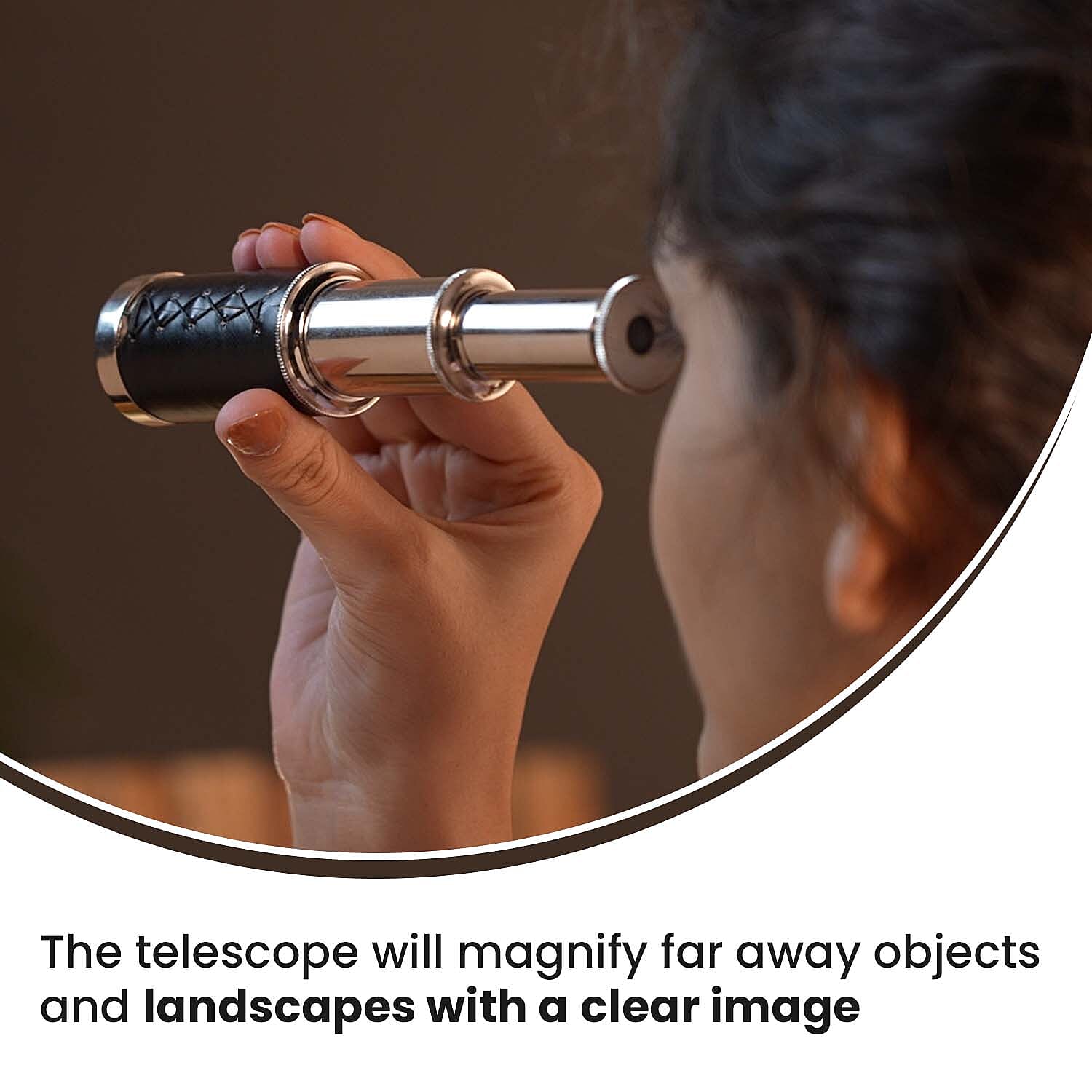 Handcrafted Fully Functional Telescope with Leather Stitched and Wooden Gift Box (Size 15x2 Cm) - Black