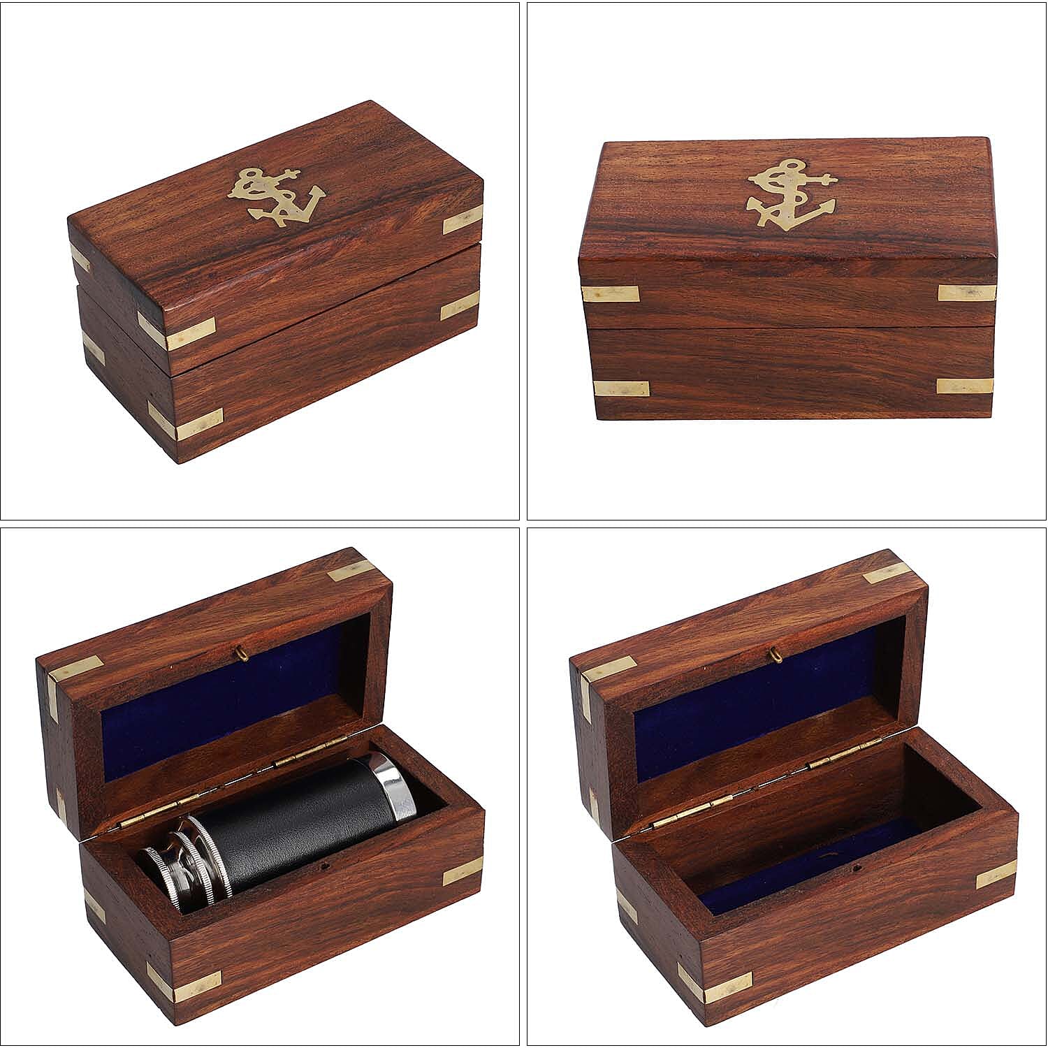 Handcrafted Fully Functional Telescope with Leather Stitched and Wooden Gift Box (Size 15x2 Cm) - Black