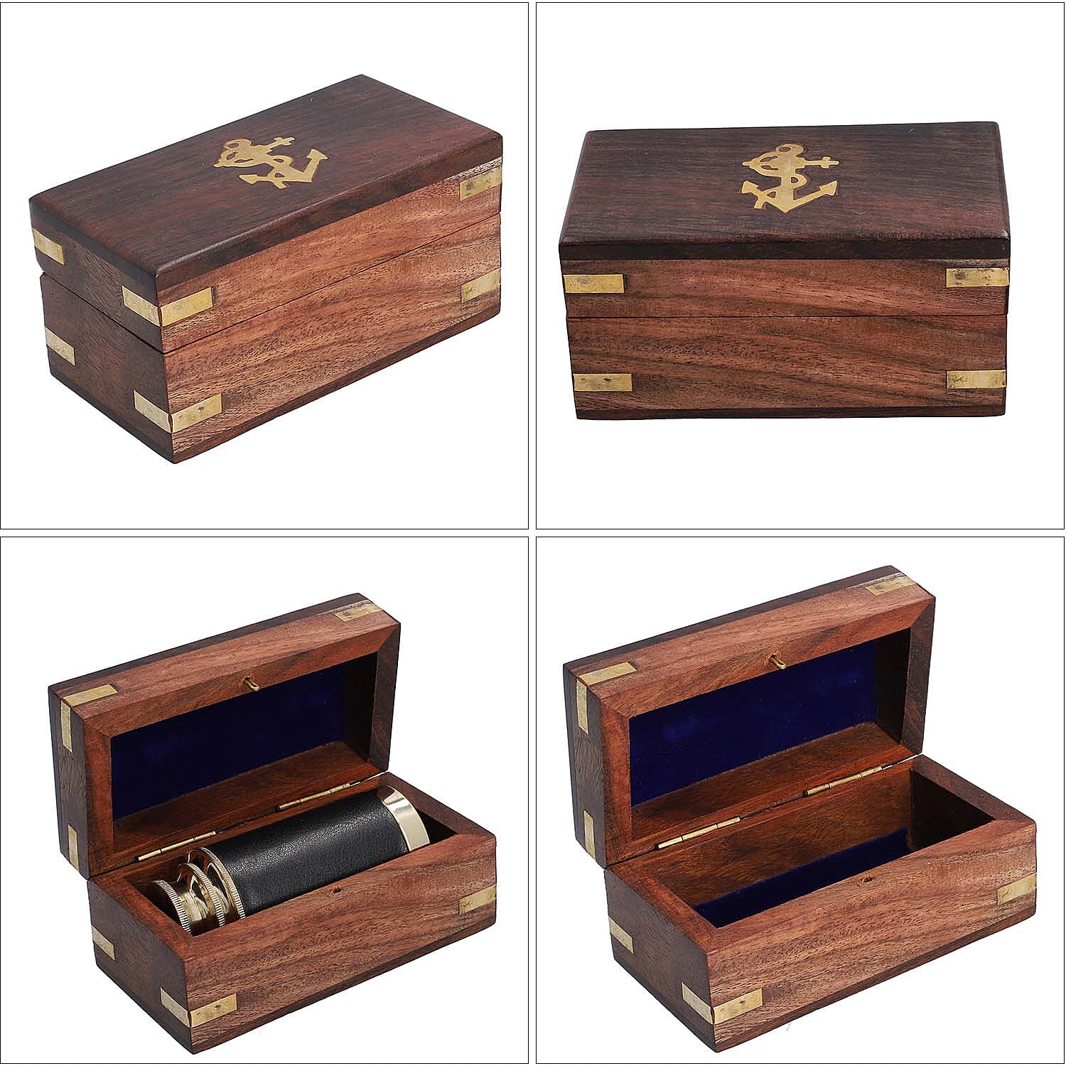 Handcrafted Fully Functional Telescope with Leather Stitched and Wooden Gift Box (Size 15x2 Cm) - Brown