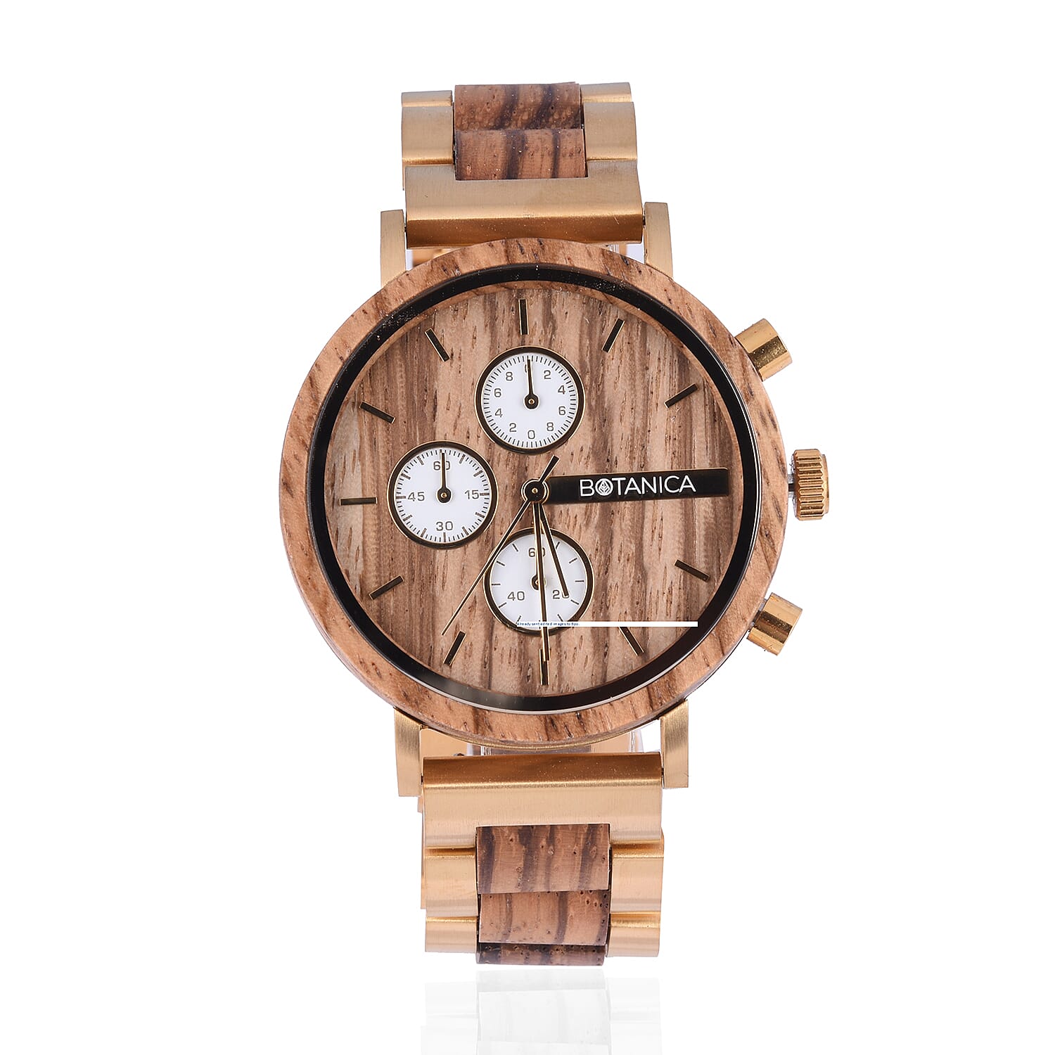 Botanica Coleus Walnut Wood Watch with Gold Stainless Steel Strap - Black and Grey