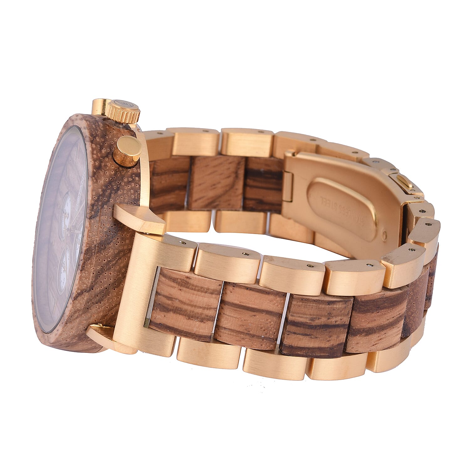 Botanica Coleus Walnut Wood Watch with Gold Stainless Steel Strap - Black and Grey
