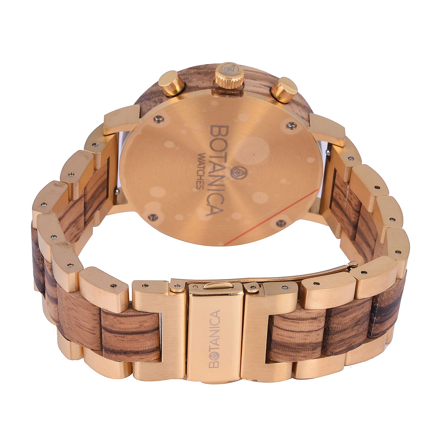 Botanica Coleus Walnut Wood Watch with Gold Stainless Steel Strap - Black and Grey