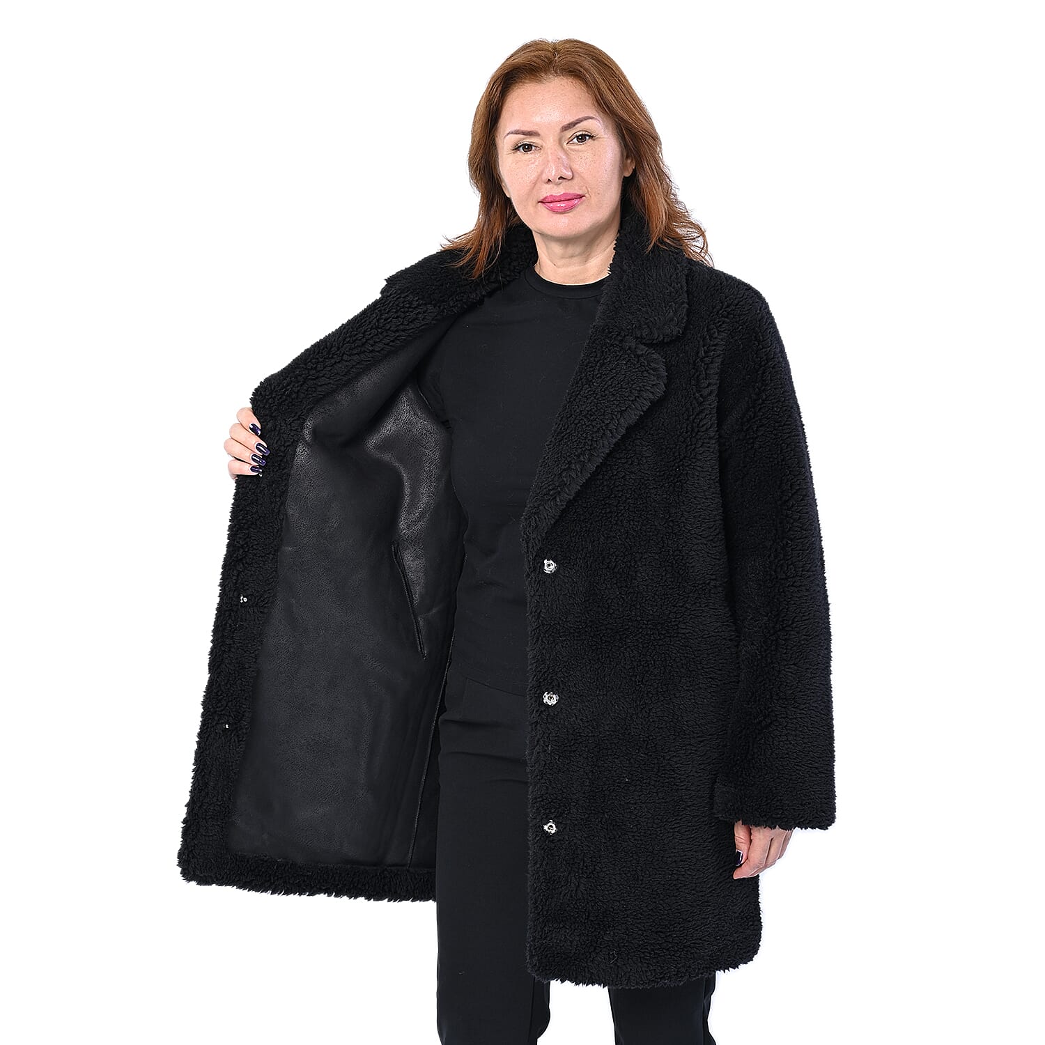 LA MAREY Reversible Faux Fur Winter Coat (Size 10-20) - Black