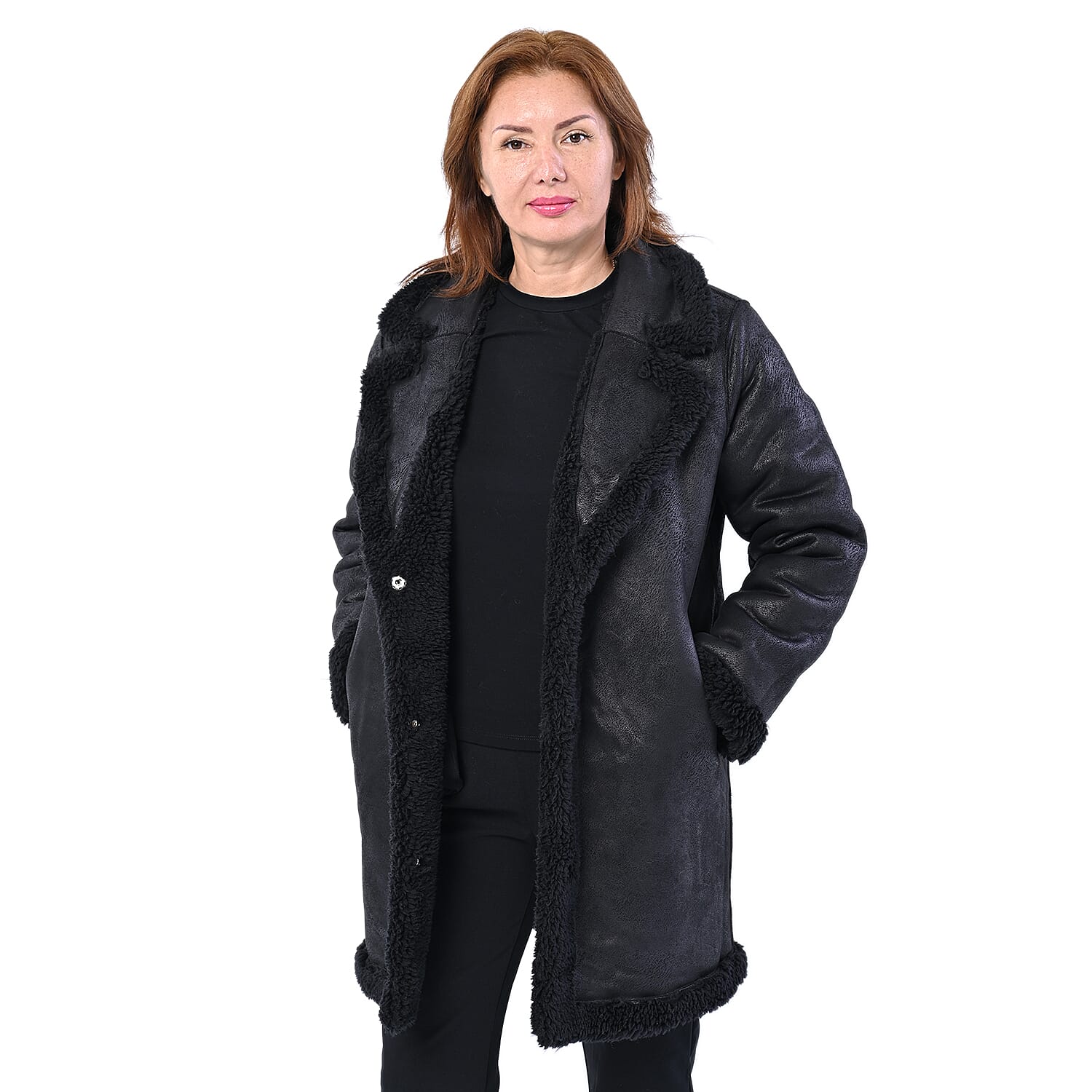 LA MAREY Reversible Faux Fur Winter Coat (Size 10-20) - Black