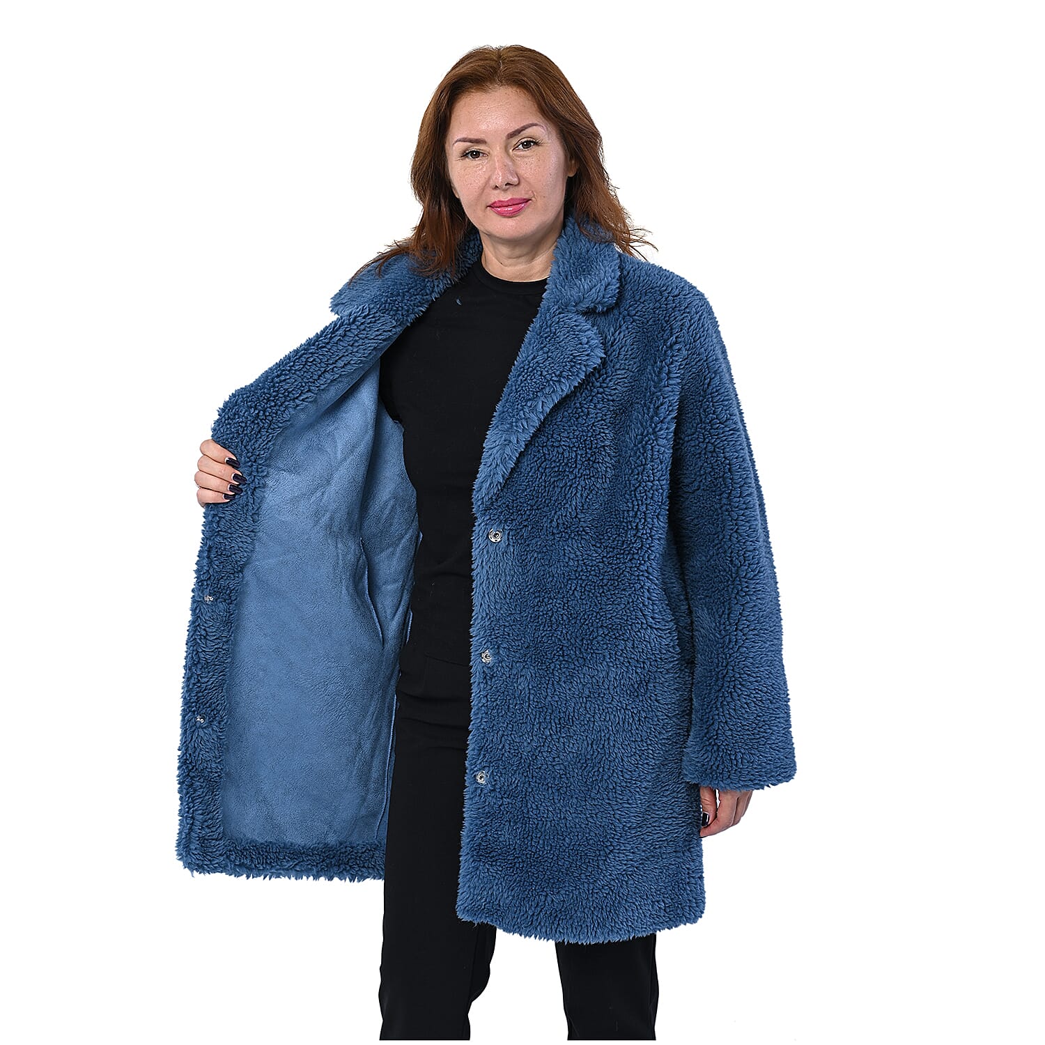 LA MAREY Reversible Faux Fur Winter Coat (Size 10-20) - Blue