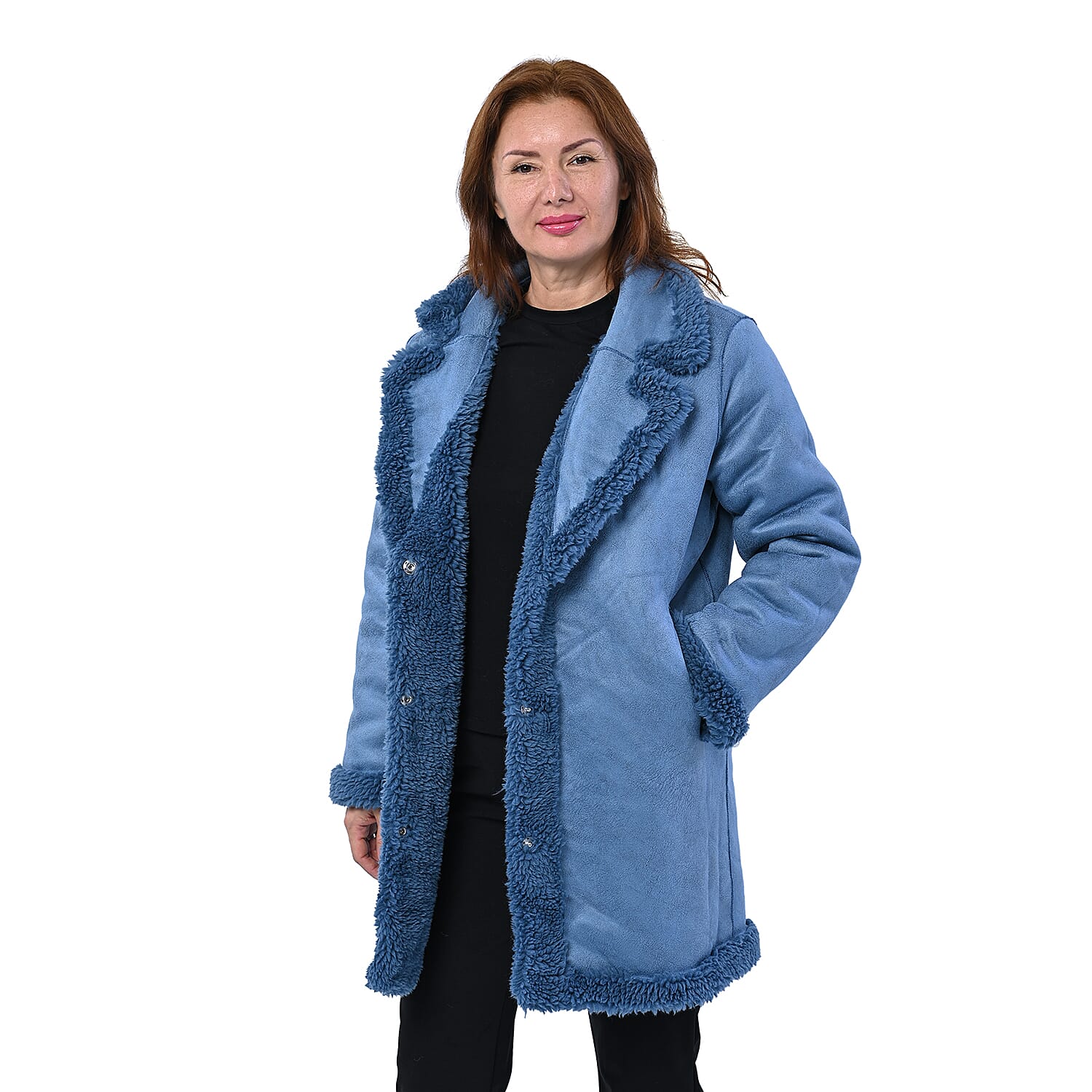 LA MAREY Reversible Faux Fur Winter Coat (Size 10-20) - Blue