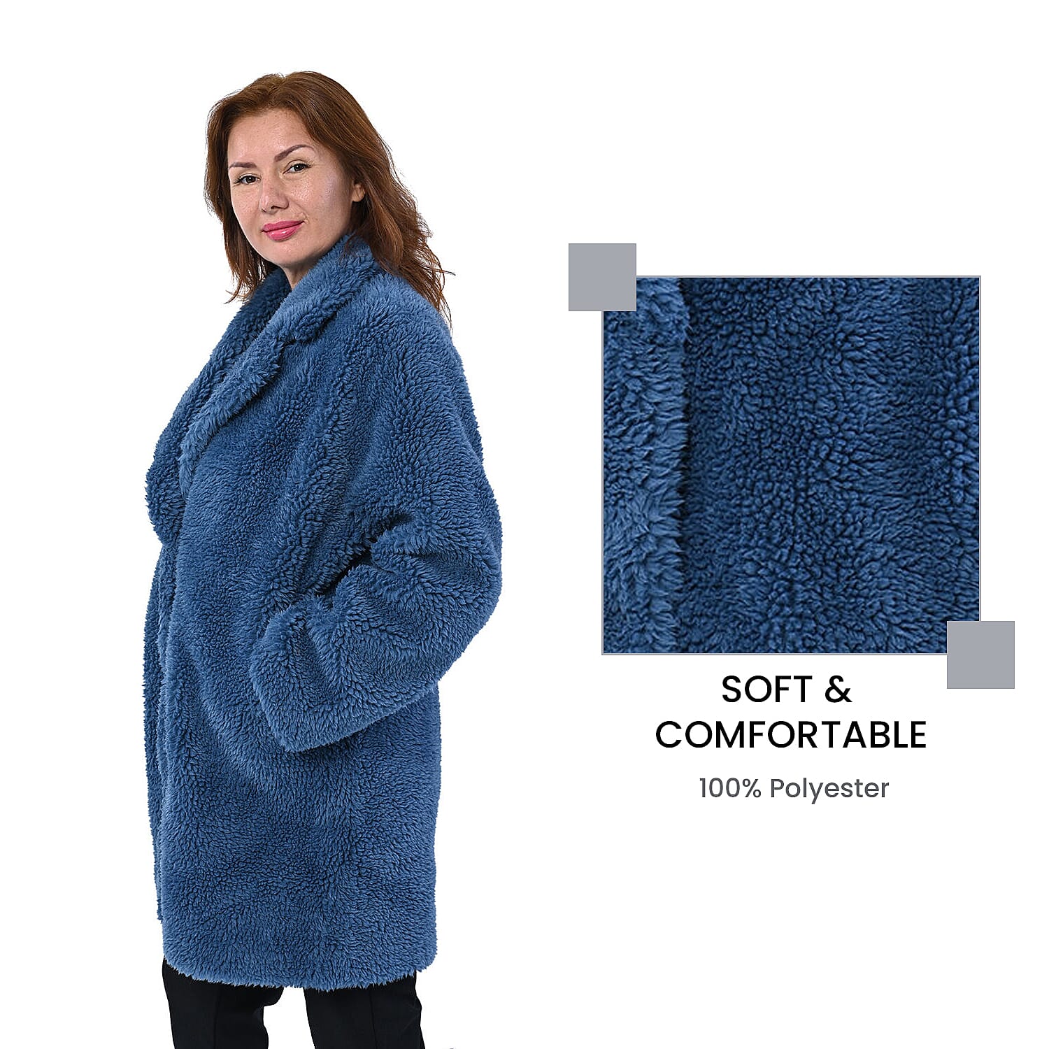 LA MAREY Reversible Faux Fur Winter Coat (Size 10-20) - Blue