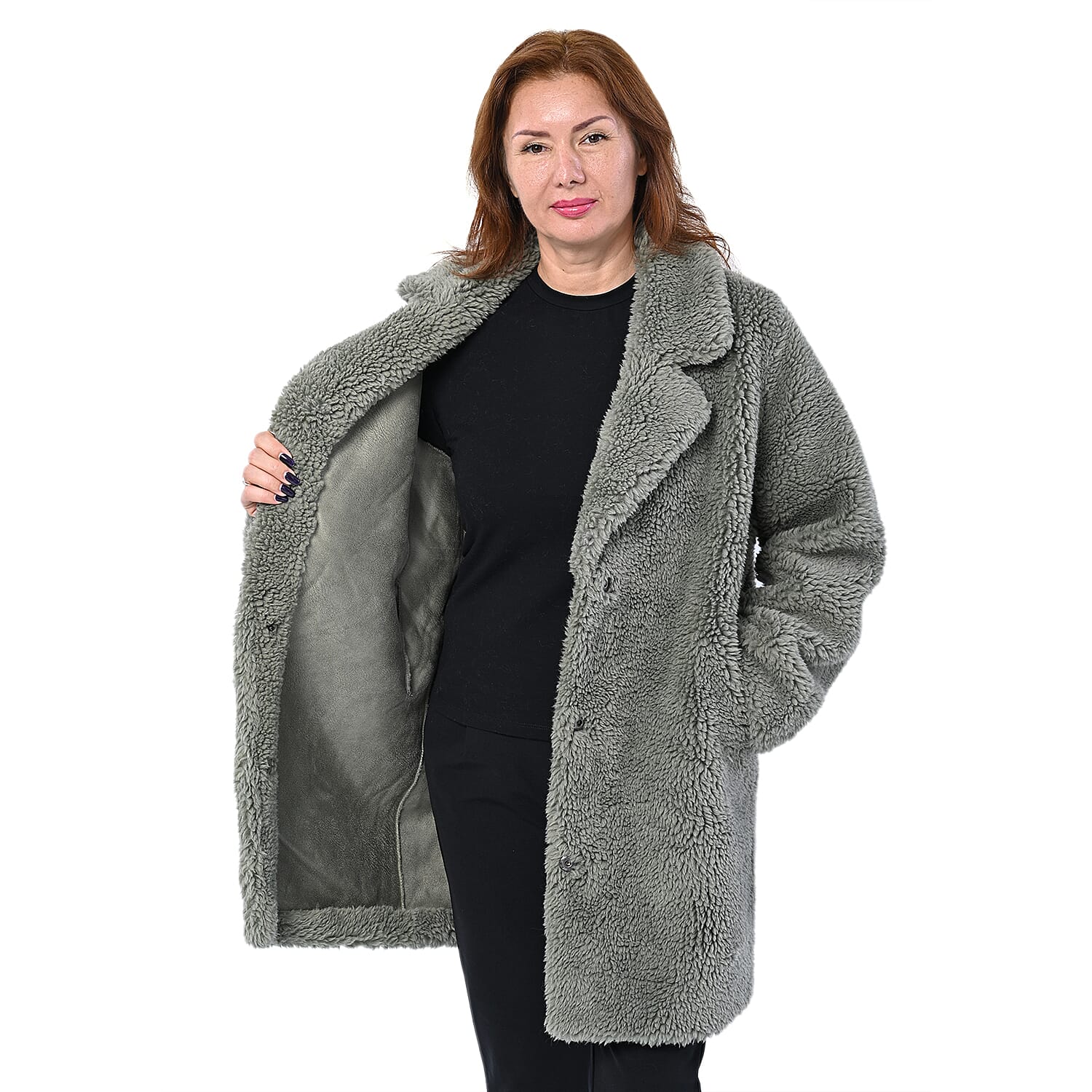 LA MAREY Reversible Faux Fur  Coat (Size 10-20) - Sage