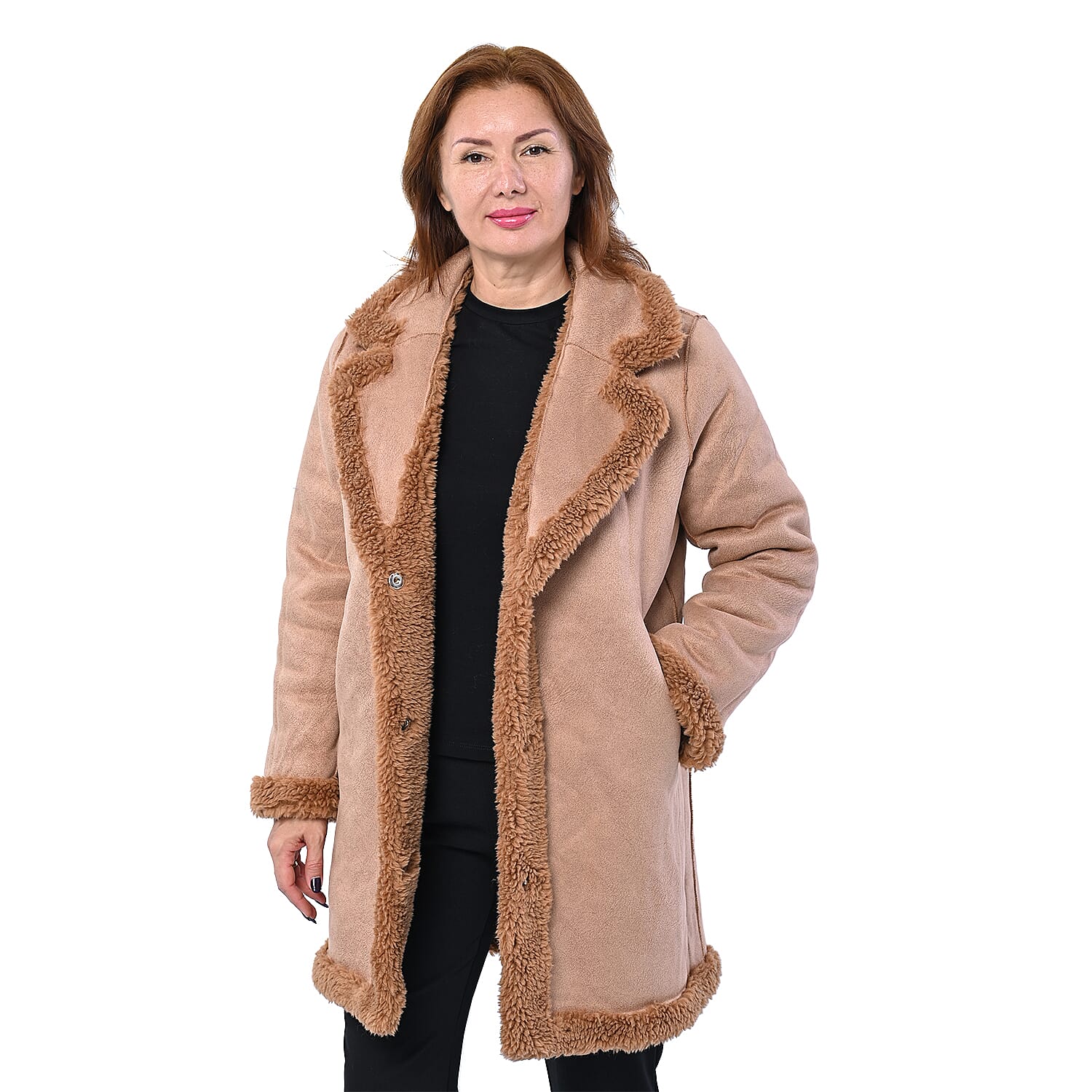 LA MAREY Reversible Faux Fur Winter Coat (Size 10-20) - Tan
