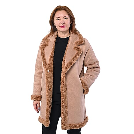 LA MAREY Reversible Faux Fur Winter Coat (Size 10-20) - Tan
