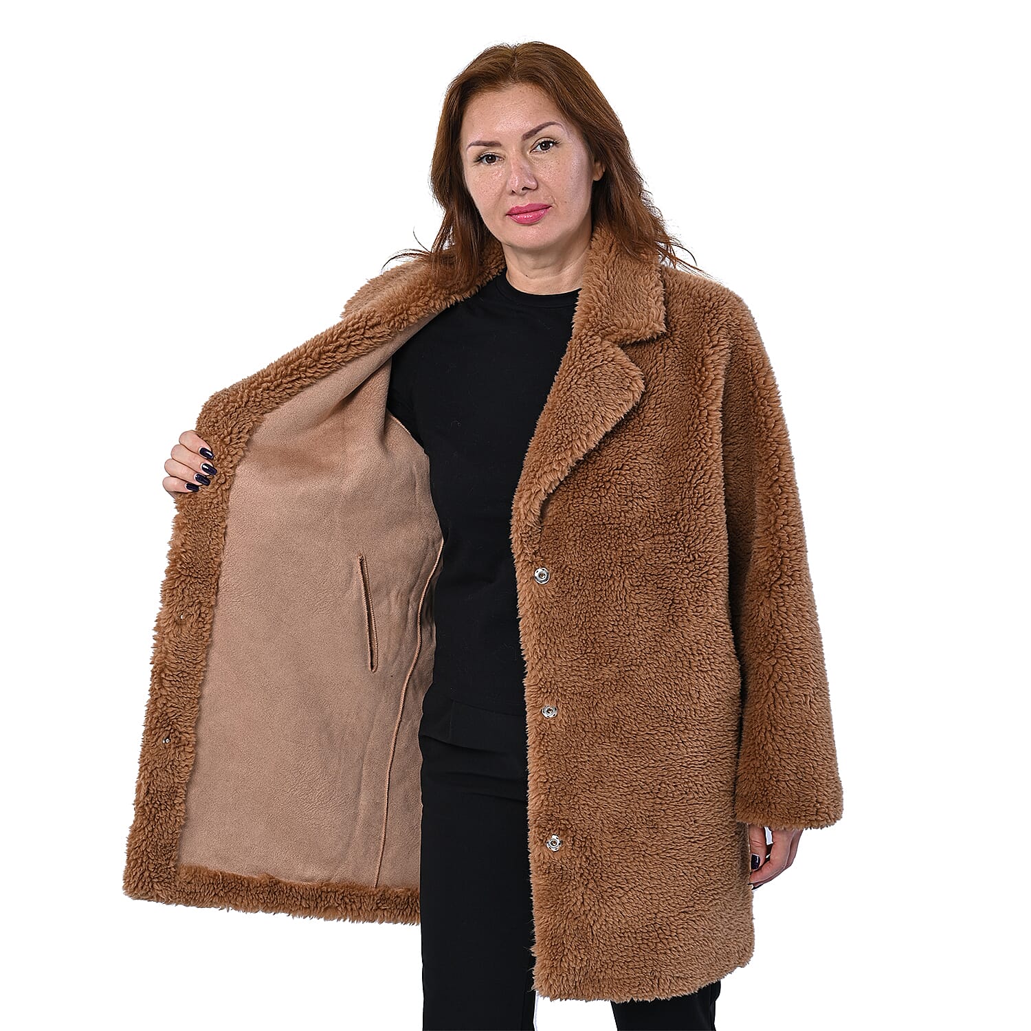 LA MAREY Reversible Faux Fur Winter Coat (Size 10-20) - Tan