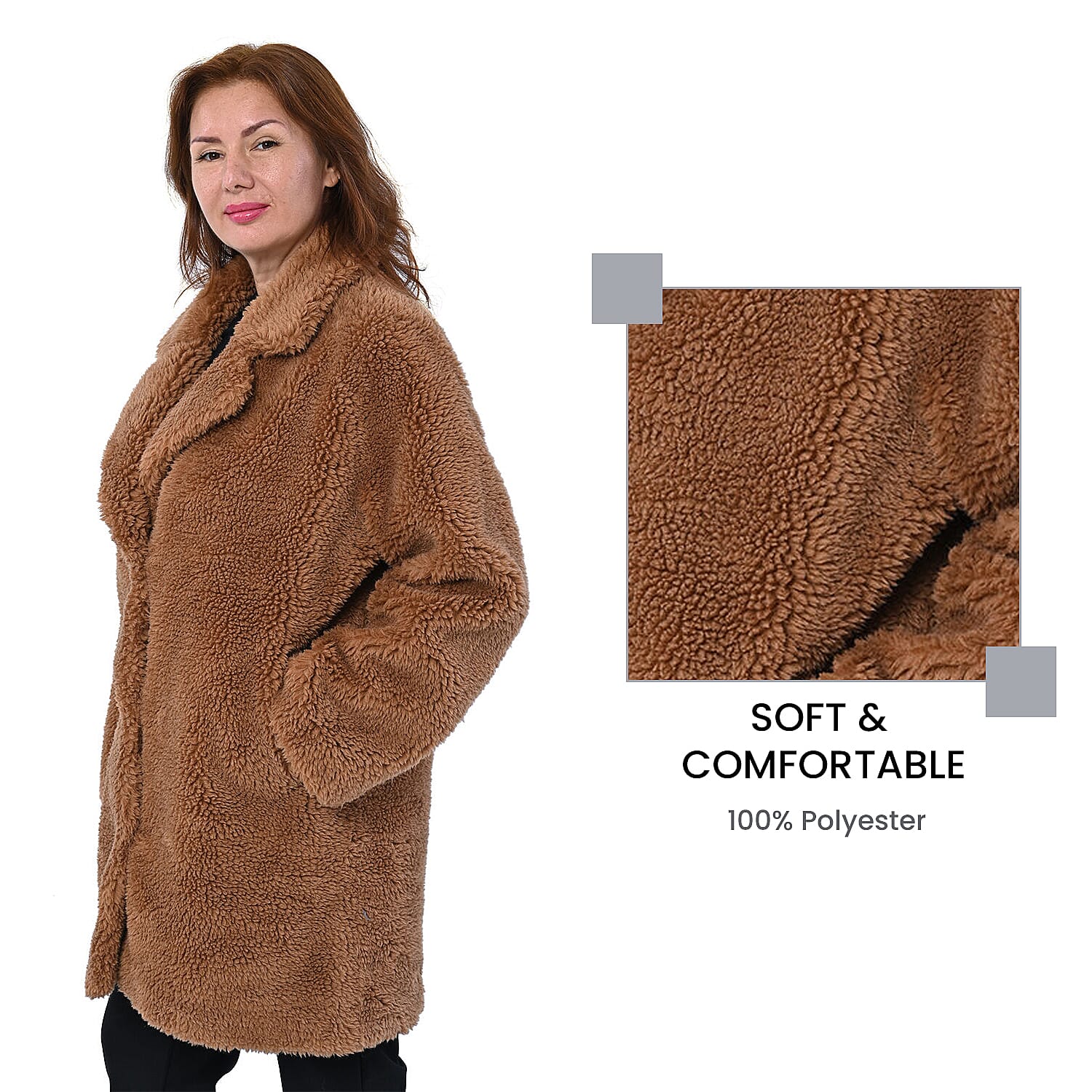 LA MAREY Reversible Faux Fur Winter Coat (Size 10-20) - Tan