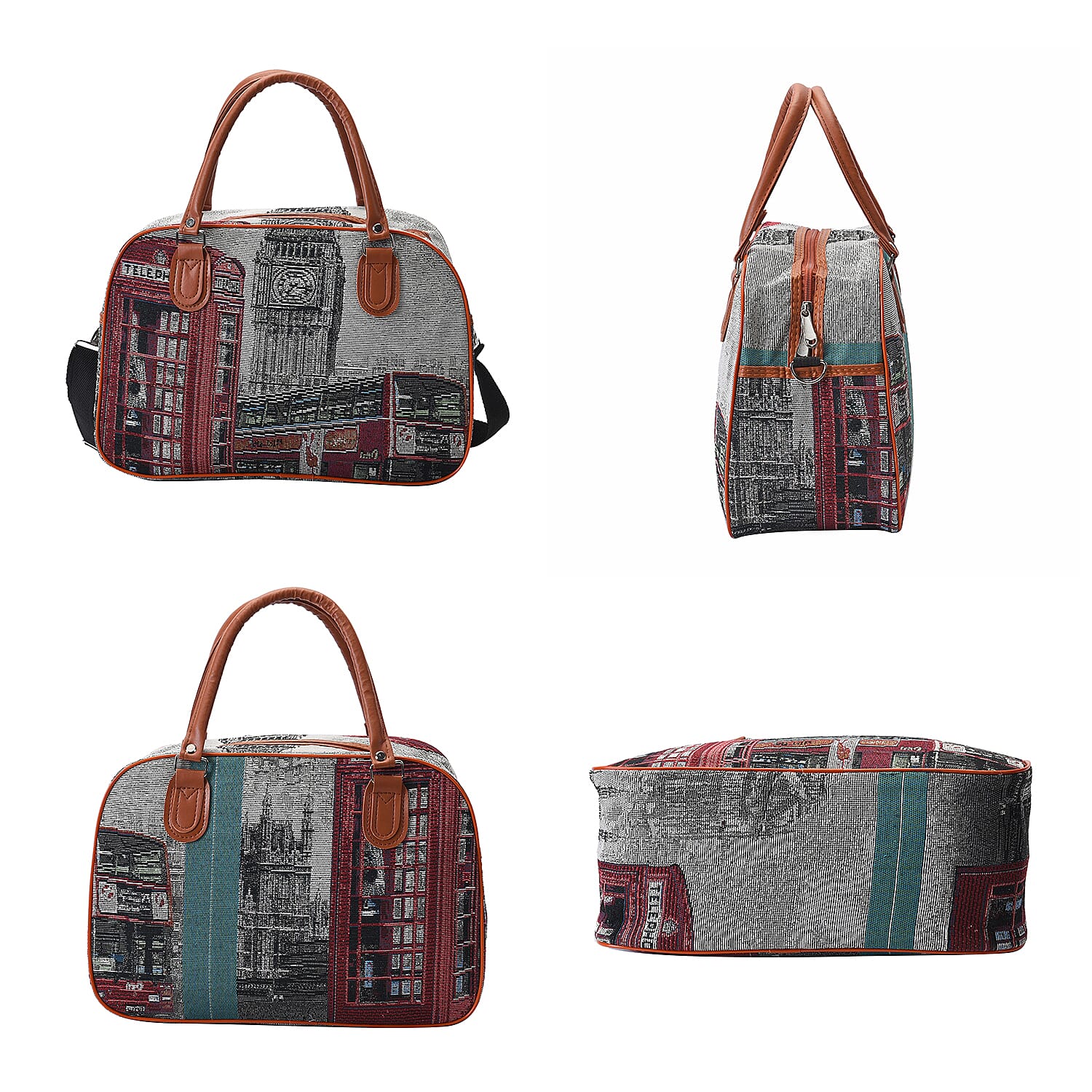 London City Pattern Travel Bag with Shoulder Strap and Zipper Closure (Size36x15x25Cm) - Grey