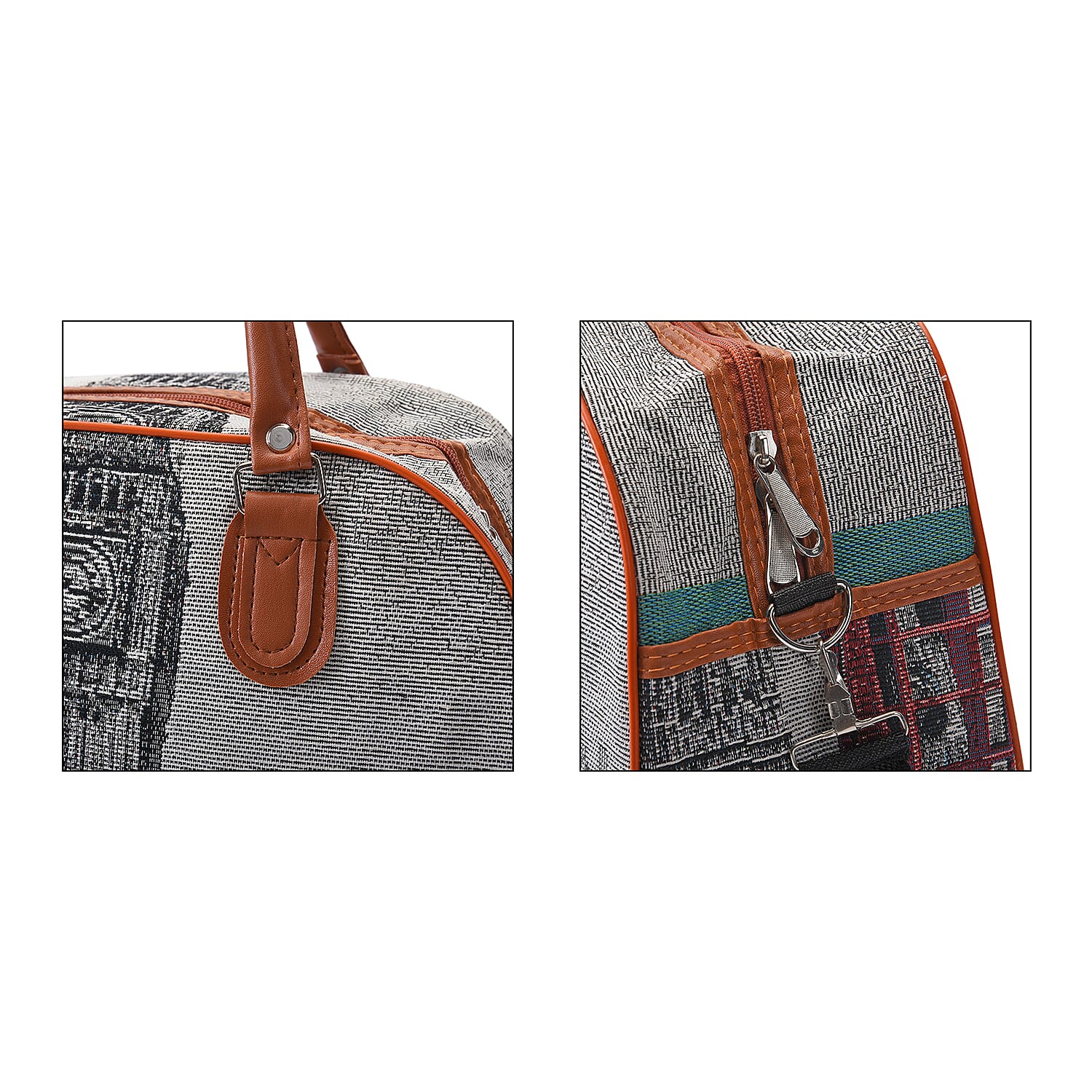 London City Pattern Travel Bag with Shoulder Strap and Zipper Closure (Size36x15x25Cm) - Grey
