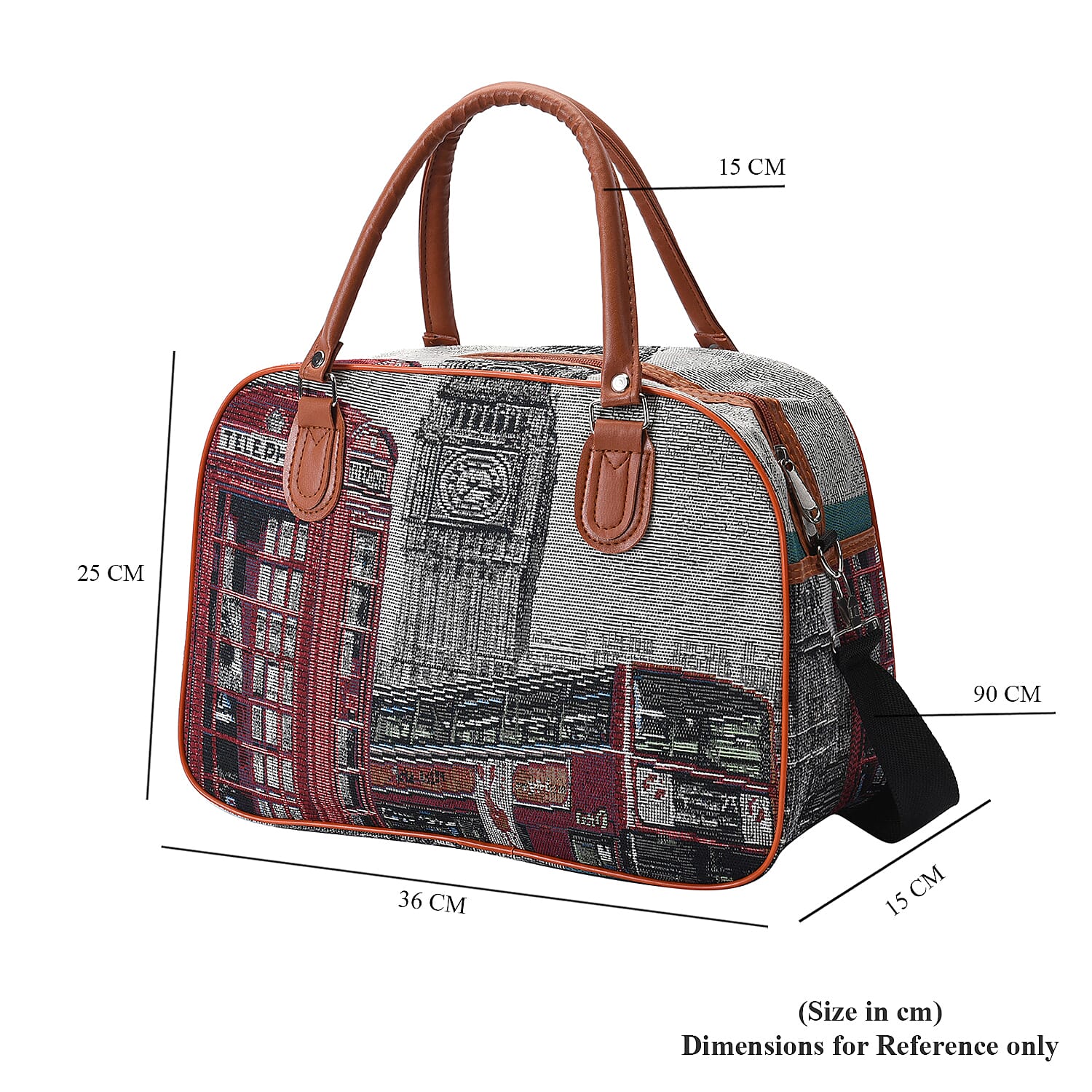 London City Pattern Travel Bag with Shoulder Strap and Zipper Closure (Size36x15x25Cm) - Grey