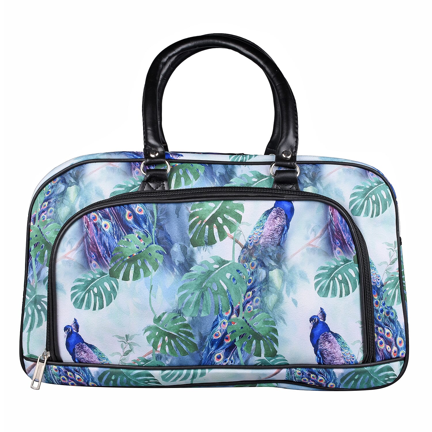 Peacock Pattern Travel Bag with Shoulder Strap and Zipper Closure (Size:43x25x18Cm) - Green