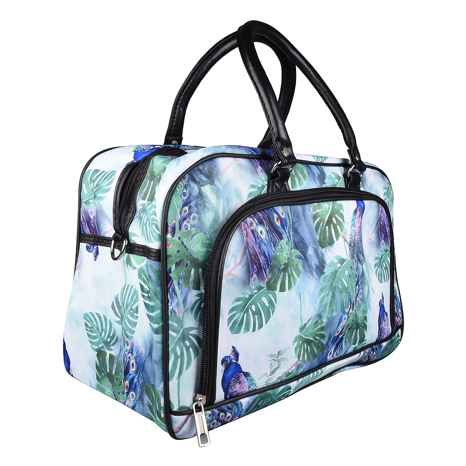 Peacock Pattern Travel Bag with Shoulder Strap and Zipper Closure (Size:43x25x18Cm) - Green