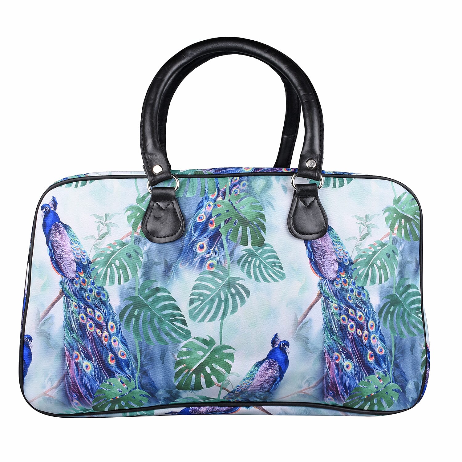 Peacock Pattern Travel Bag with Shoulder Strap and Zipper Closure (Size:43x25x18Cm) - Green