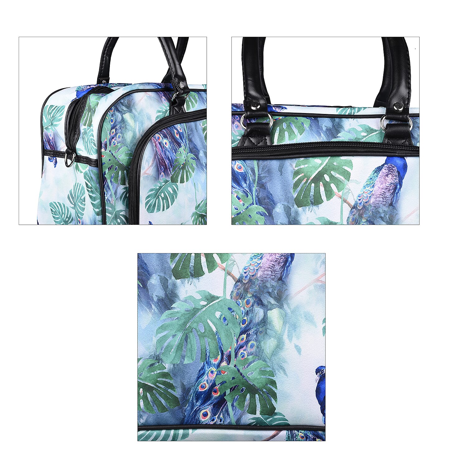 Peacock Pattern Travel Bag with Shoulder Strap and Zipper Closure (Size:43x25x18Cm) - Green