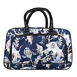 Japonensis and Tree Pattern Travel Bag with Shoulder Strap and Zipper Closure (Size:43x25x18Cm) - Navy