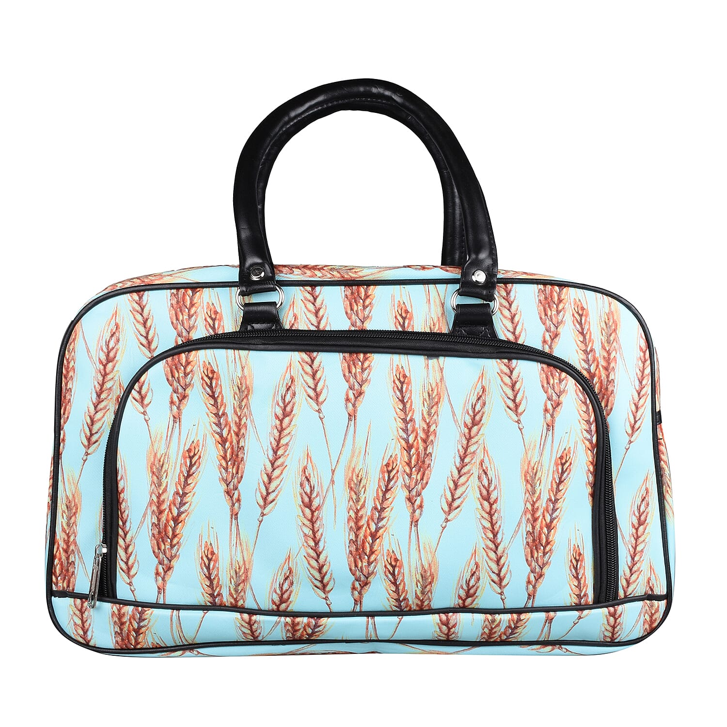 Wheat Pattern Travel Bag with Shoulder Strap and Zipper Closure - Mint Green