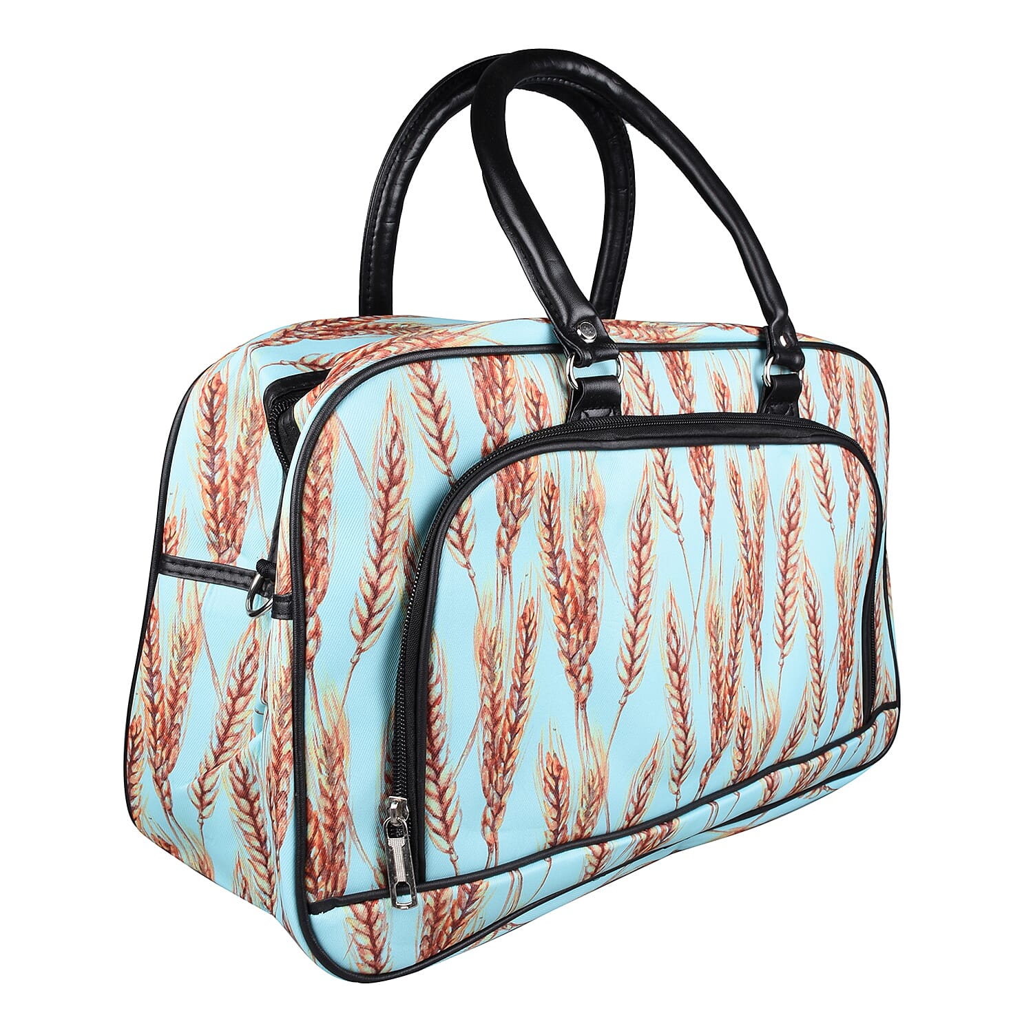 Wheat Pattern Travel Bag with Shoulder Strap and Zipper Closure - Mint Green