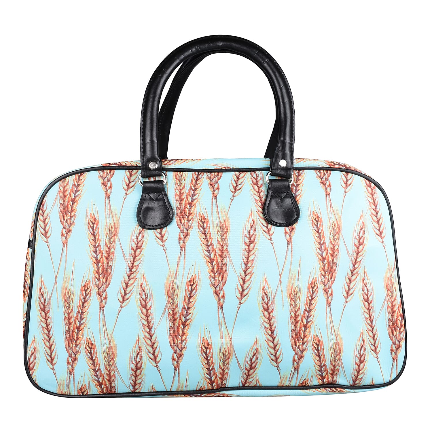 Wheat Pattern Travel Bag with Shoulder Strap and Zipper Closure - Mint Green