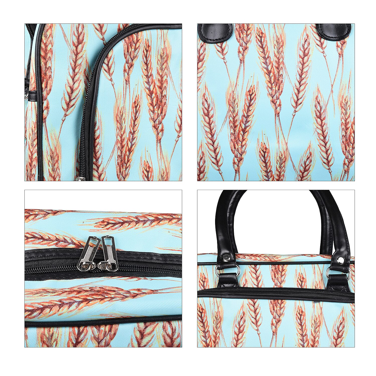 Wheat Pattern Travel Bag with Shoulder Strap and Zipper Closure - Mint Green