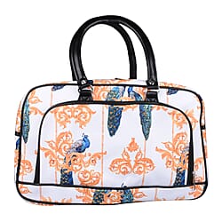 Peacock Pattern Travel Bag with Shoulder Strap and Zipper Closure (Size:43x25x18Cm) - White