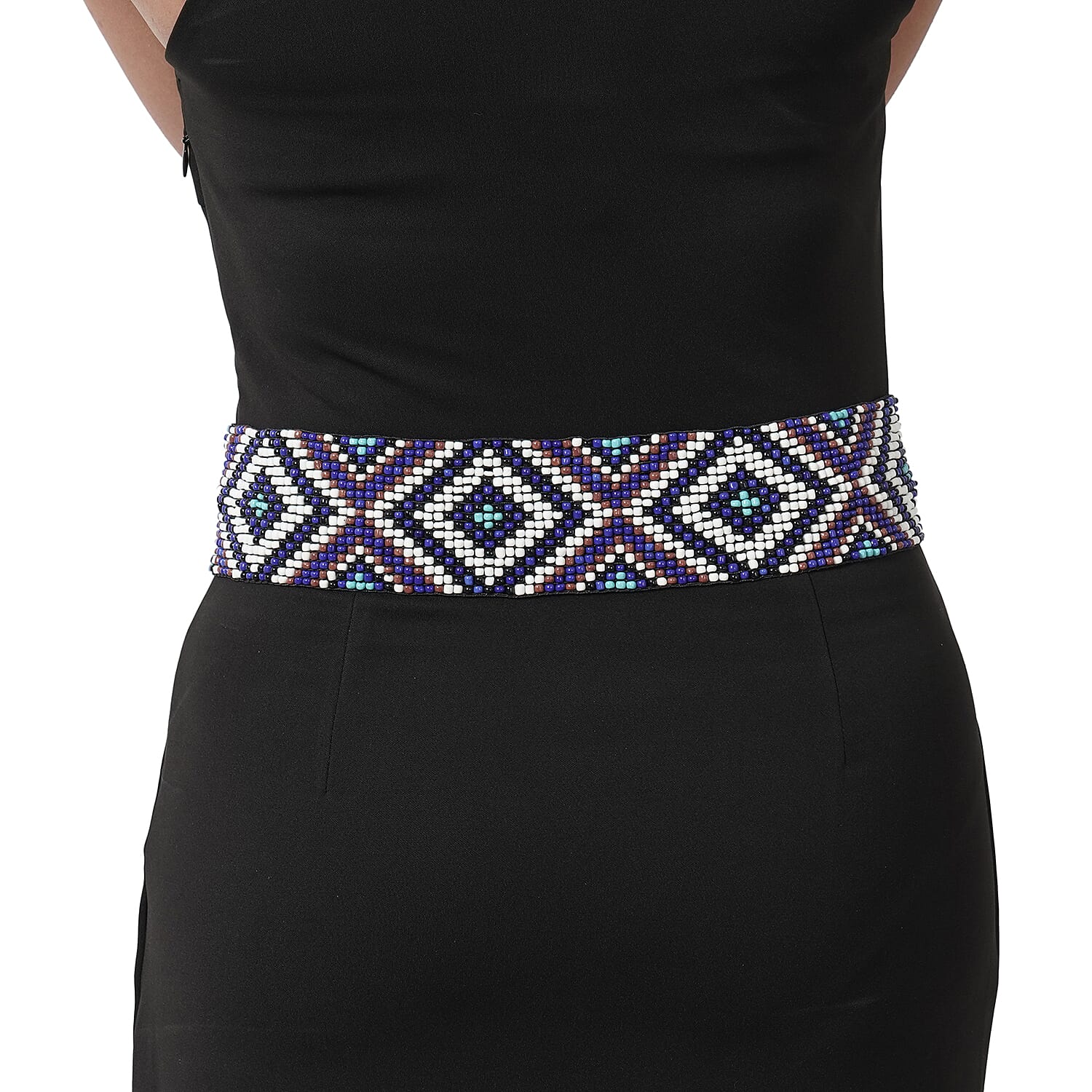 Stretchable Seed Bead Belt in Wooden Buckle - Purple