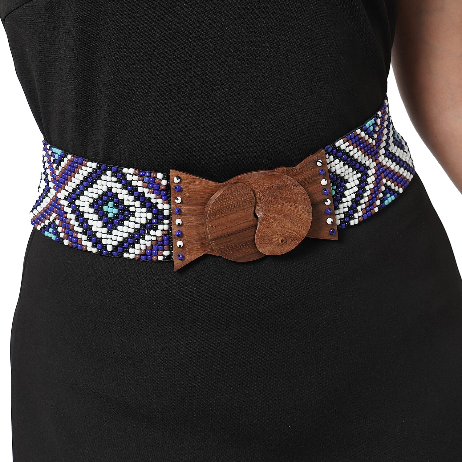 Stretchable Seed Bead Belt in Wooden Buckle - Purple
