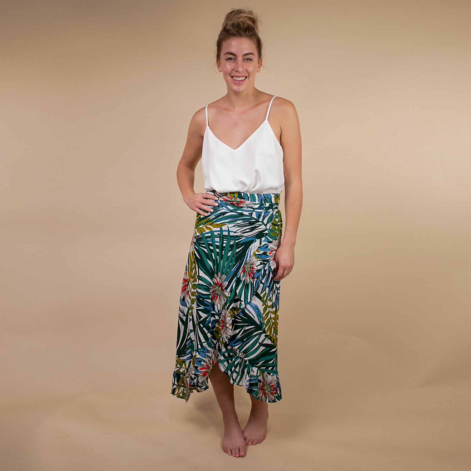 TAMSY 100% Rayon Floral Printed Wrap Skirt One Size, (Fits 8-16) - Light Blue & Multi