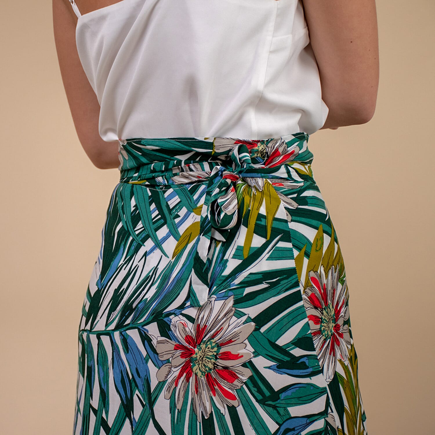 TAMSY 100% Rayon Floral Printed Wrap Skirt One Size, (Fits 8-16) - Light Blue & Multi