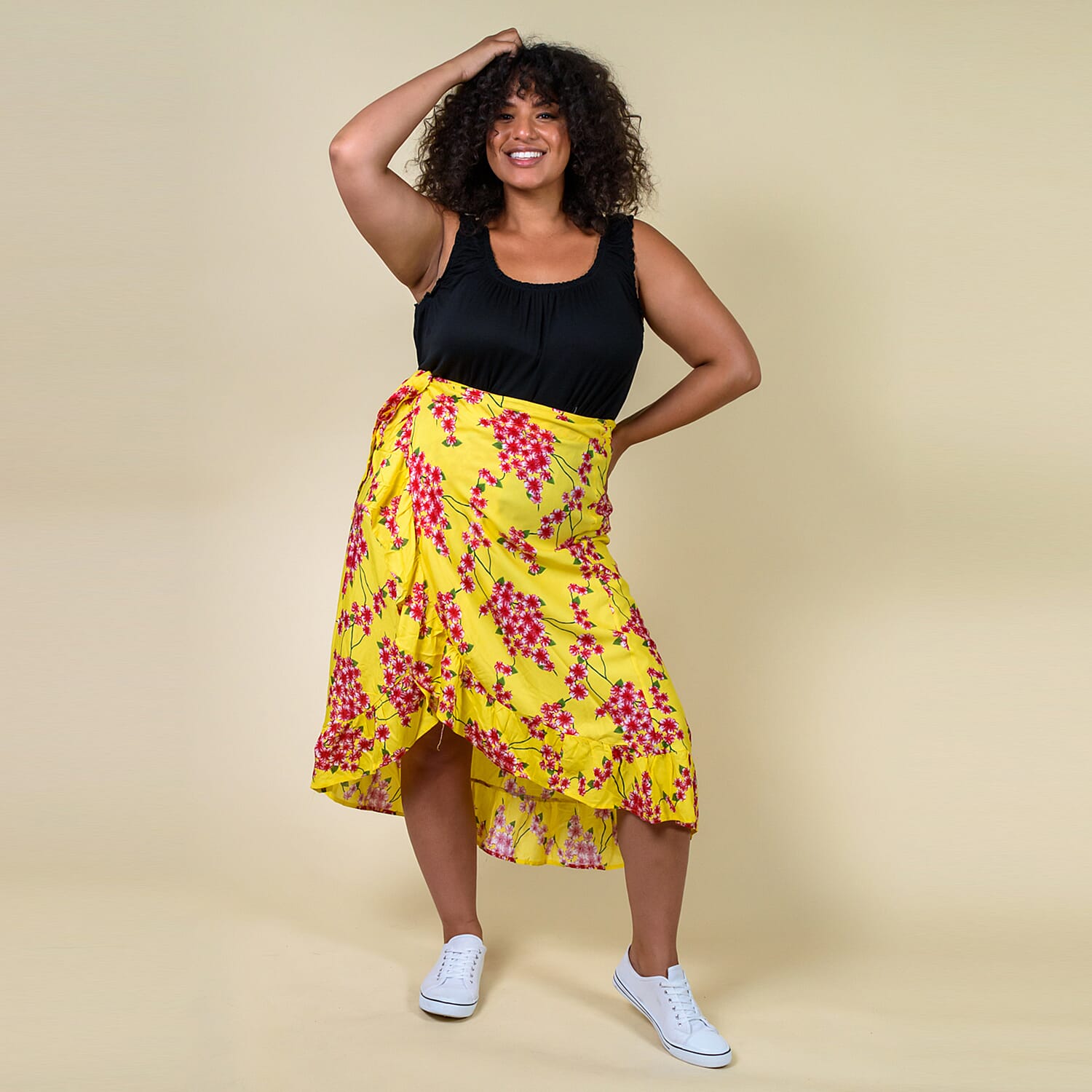 TAMSY 100% Rayon Floral Printed Wrap Skirt One Size, (Fits 8-16) - Light Blue & Multi