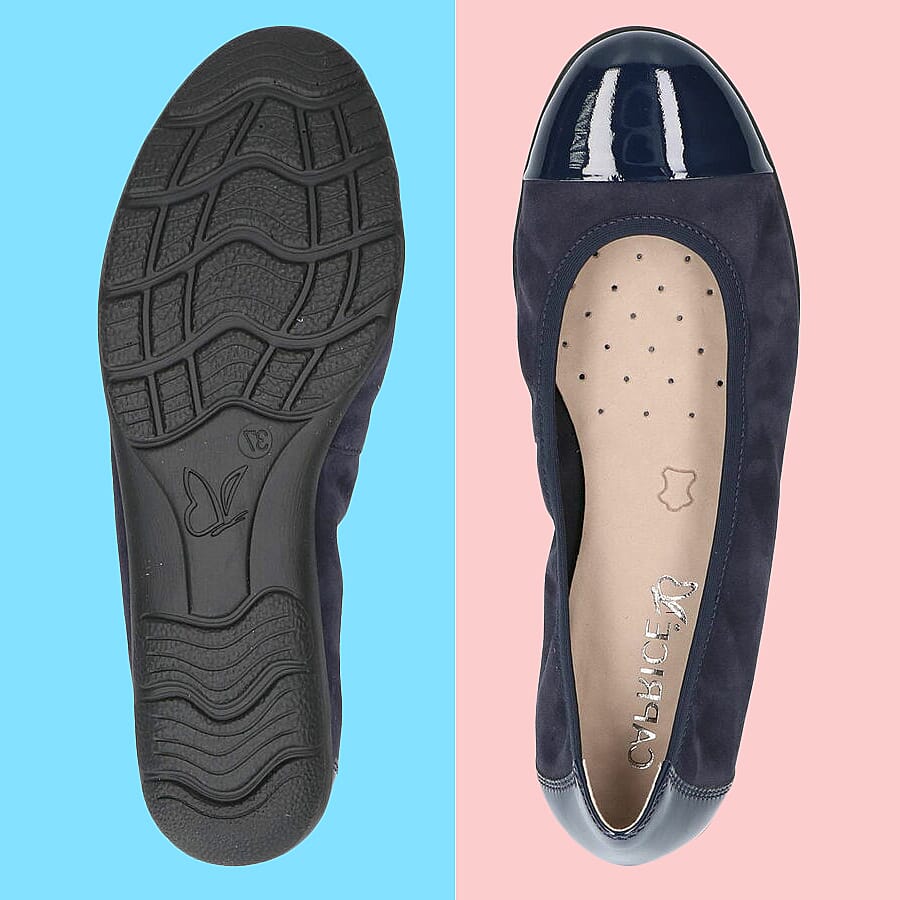 Caprice Genuine leather Glossy Ballerina Pump - Navy