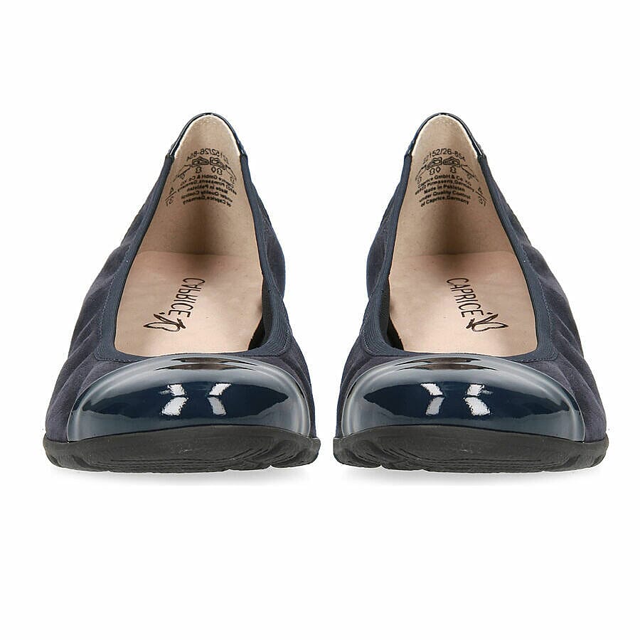 Caprice Genuine leather Glossy Ballerina Pump - Navy