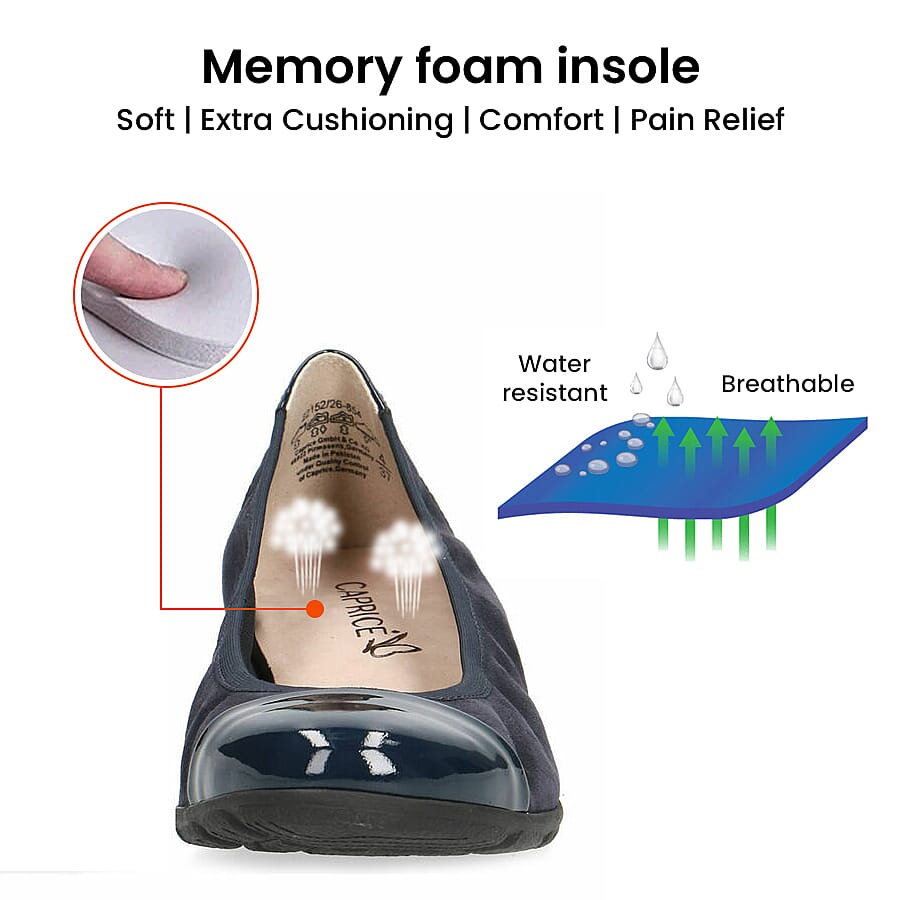 Caprice Genuine leather Glossy Ballerina Pump - Navy