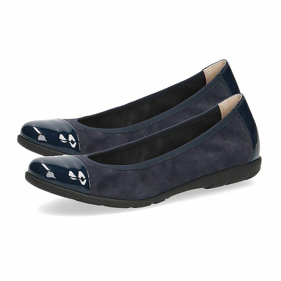 Caprice Genuine leather Glossy Ballerina Pump - Navy