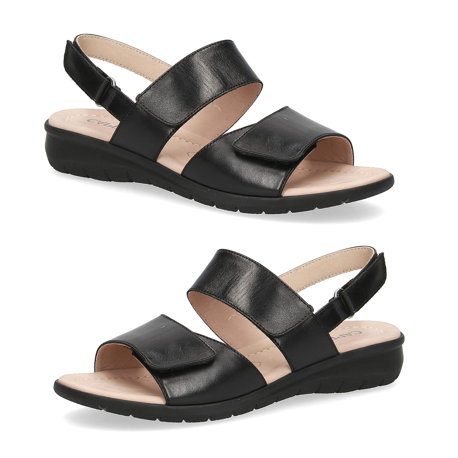 CAPRICE Genuine Leather Flat Sandals (Size 3.5) - Black
