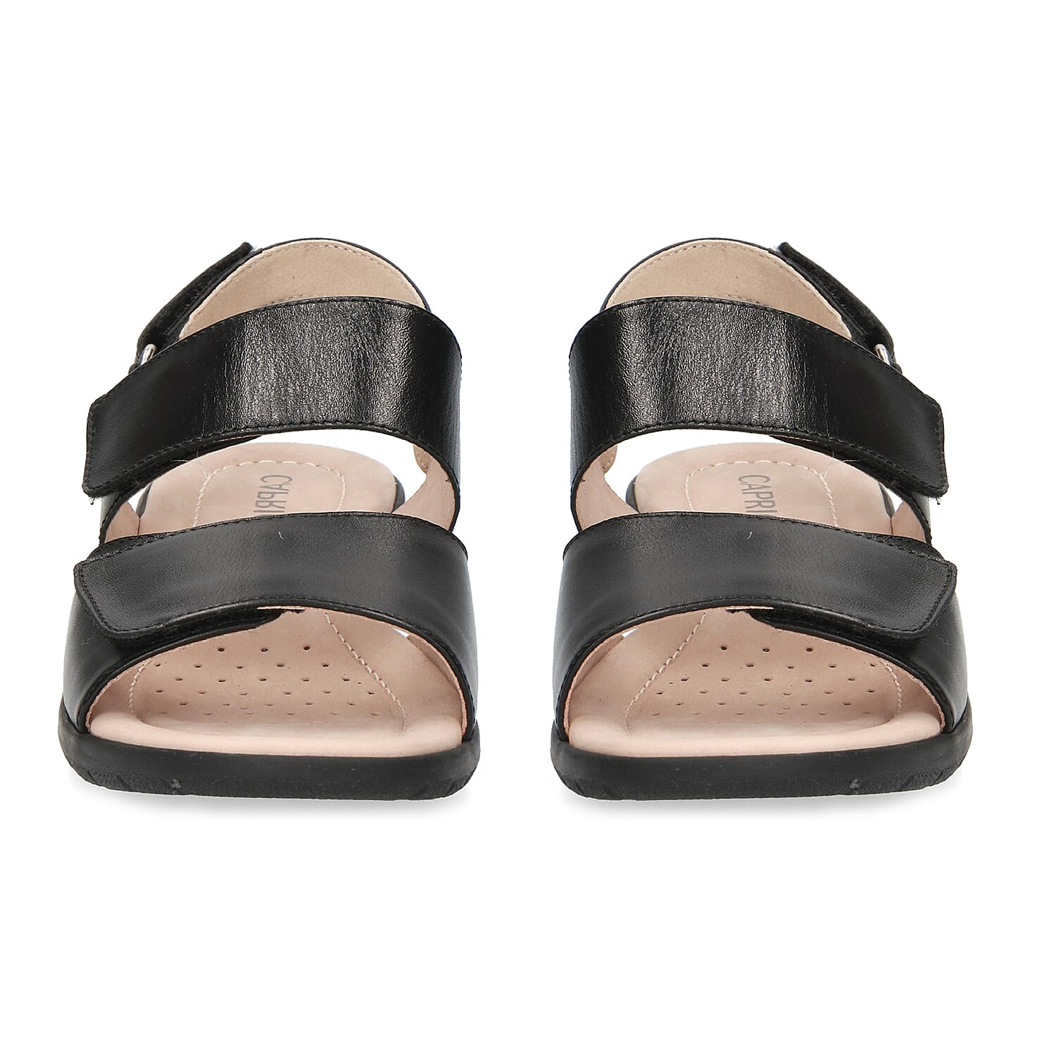 CAPRICE Genuine Leather Flat Sandals (Size 3.5) - Black