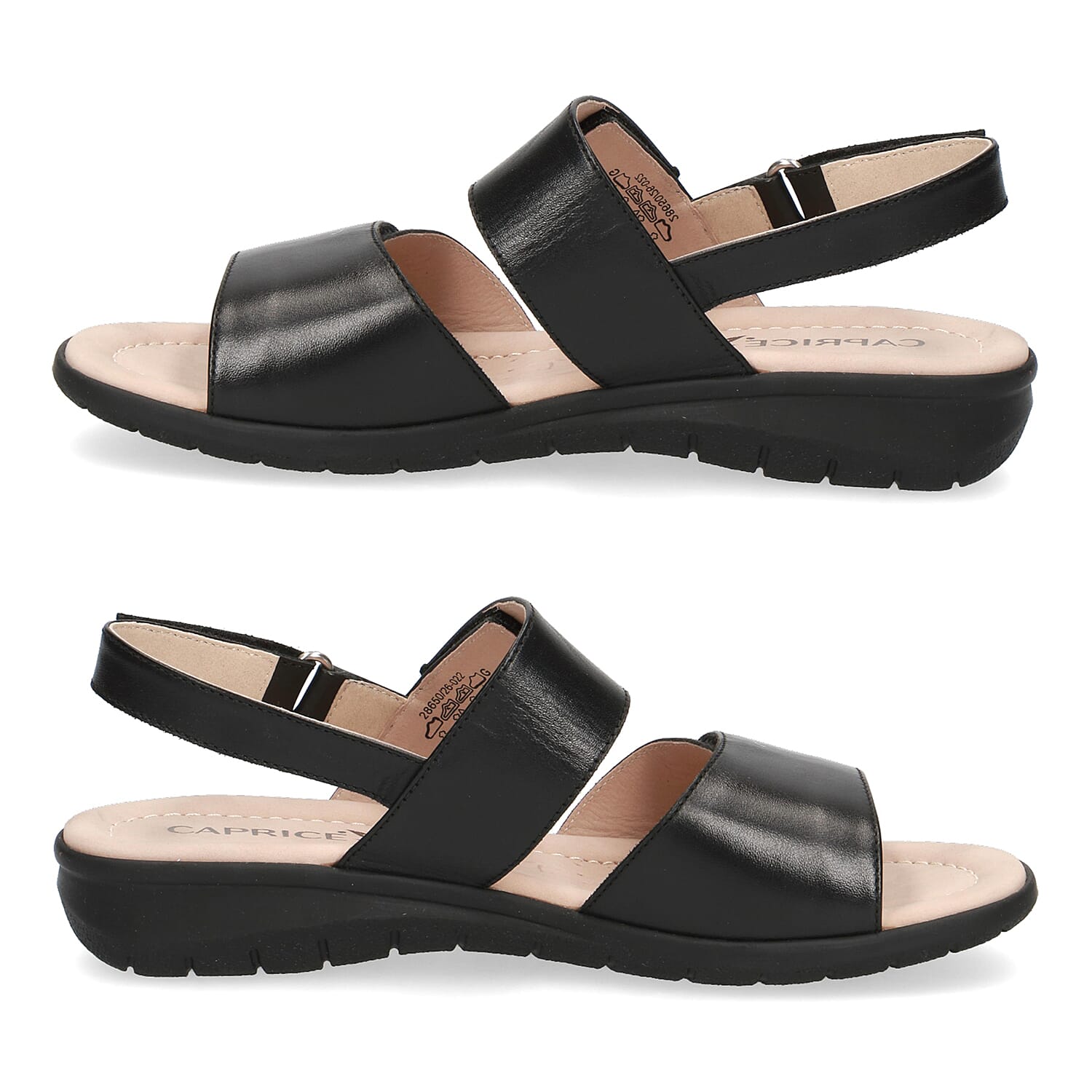 CAPRICE Genuine Leather Flat Sandals (Size 3.5) - Black