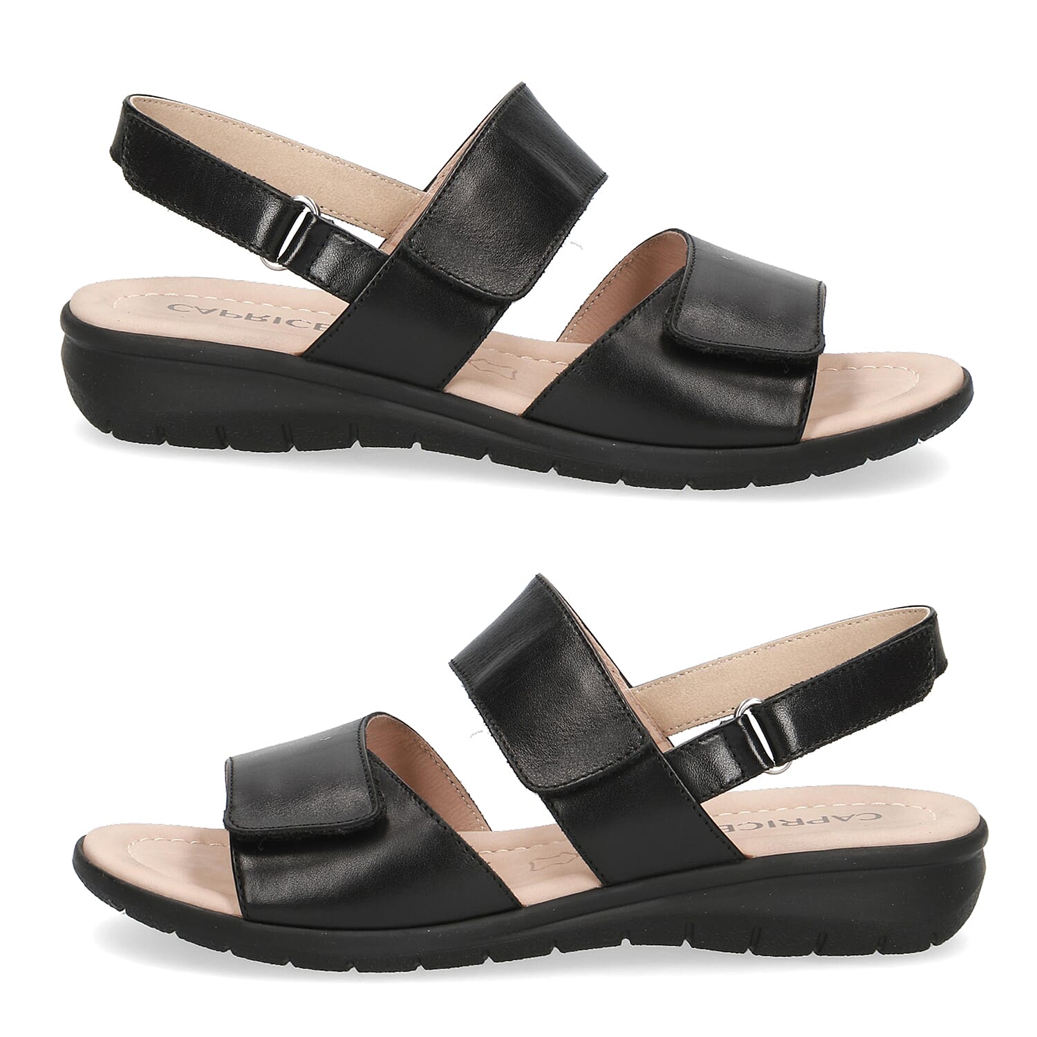 CAPRICE Genuine Leather Flat Sandals (Size 3.5) - Black