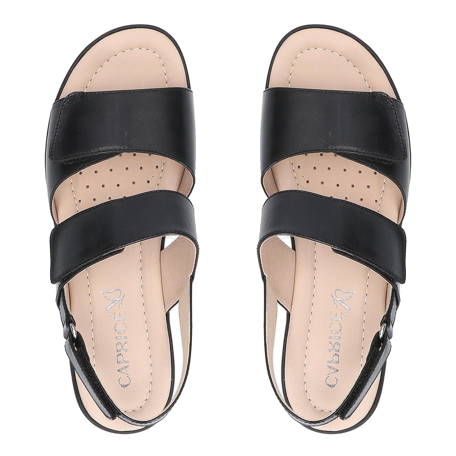 CAPRICE Genuine Leather Flat Sandals (Size 3.5) - Black