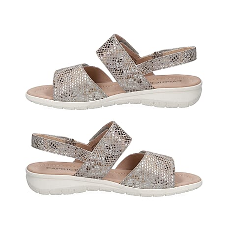 CAPRICE Flat Leather Snakeskin Pattern Sandals ( Size 3.5 ) - Grey