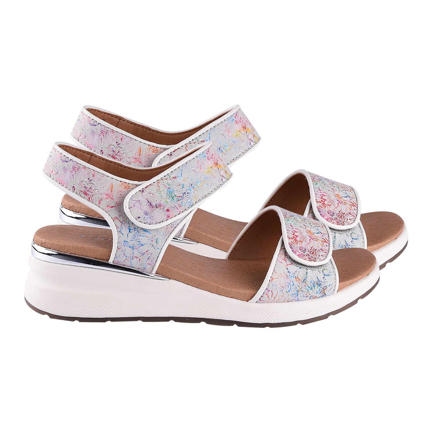 CAPRICE Comfortable Flower Flat Sandal (Size 5) - White