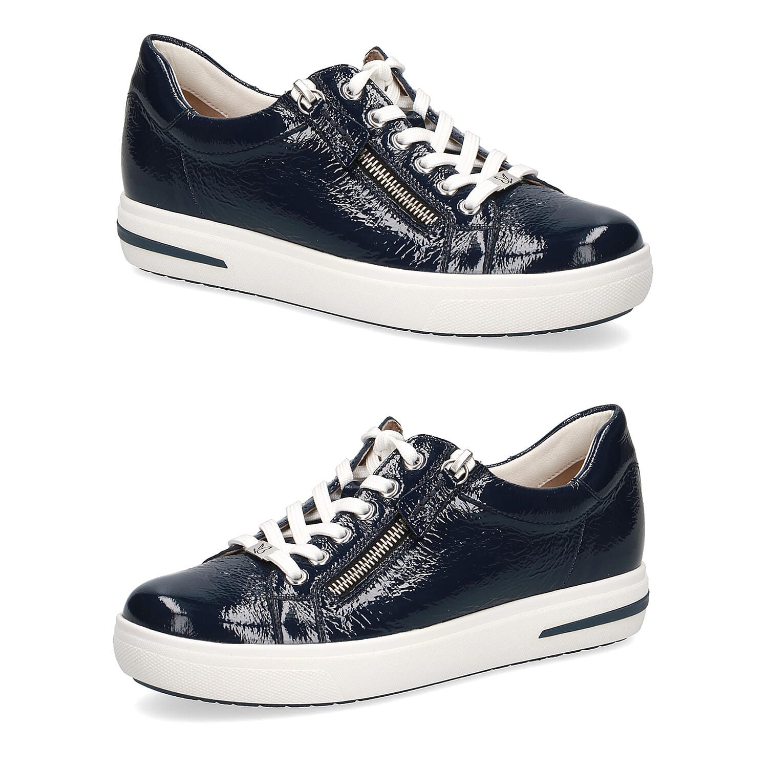 CAPRICE Leather Zipper Detailing Low-top Sneakers (Size 3.5) - Navy Blue