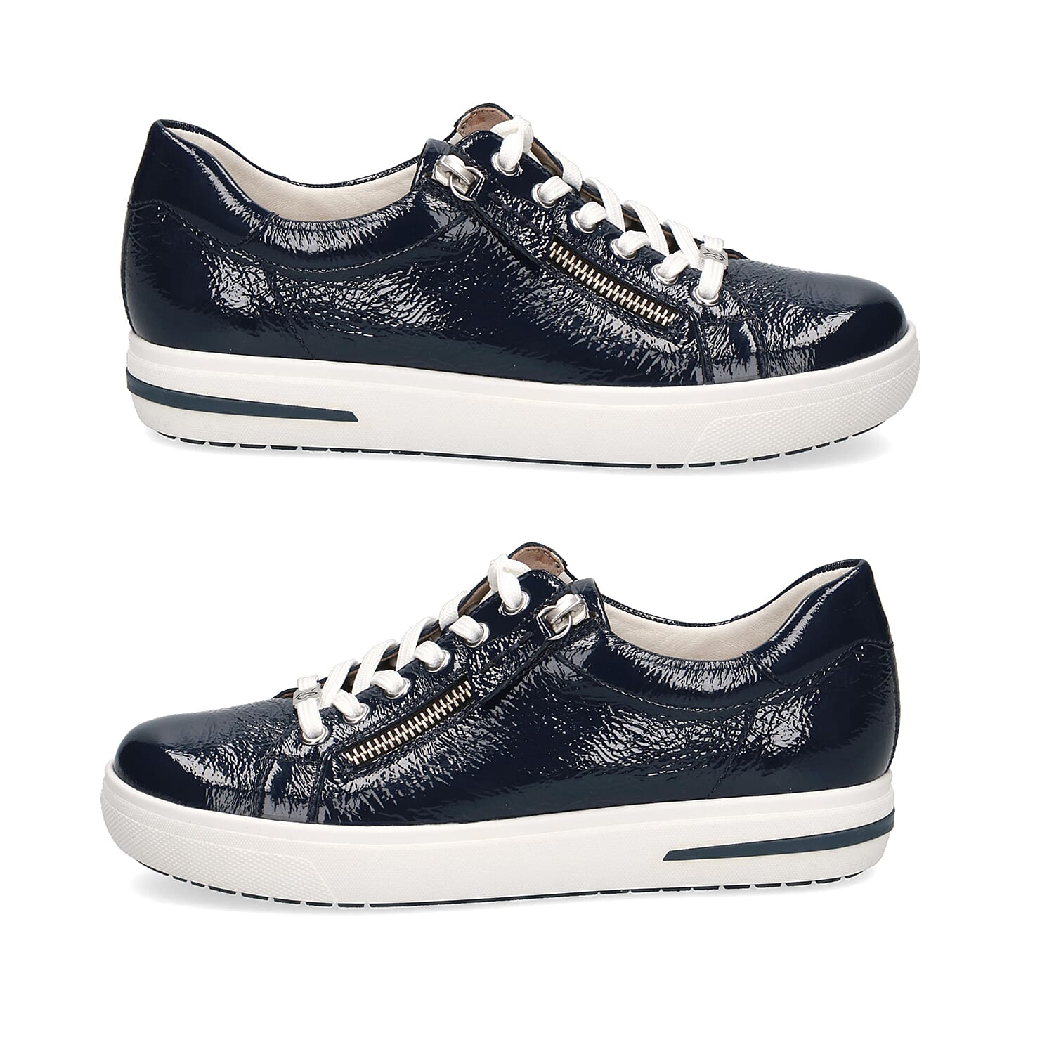 CAPRICE Leather Zipper Detailing Low-top Sneakers (Size 3.5) - Navy Blue