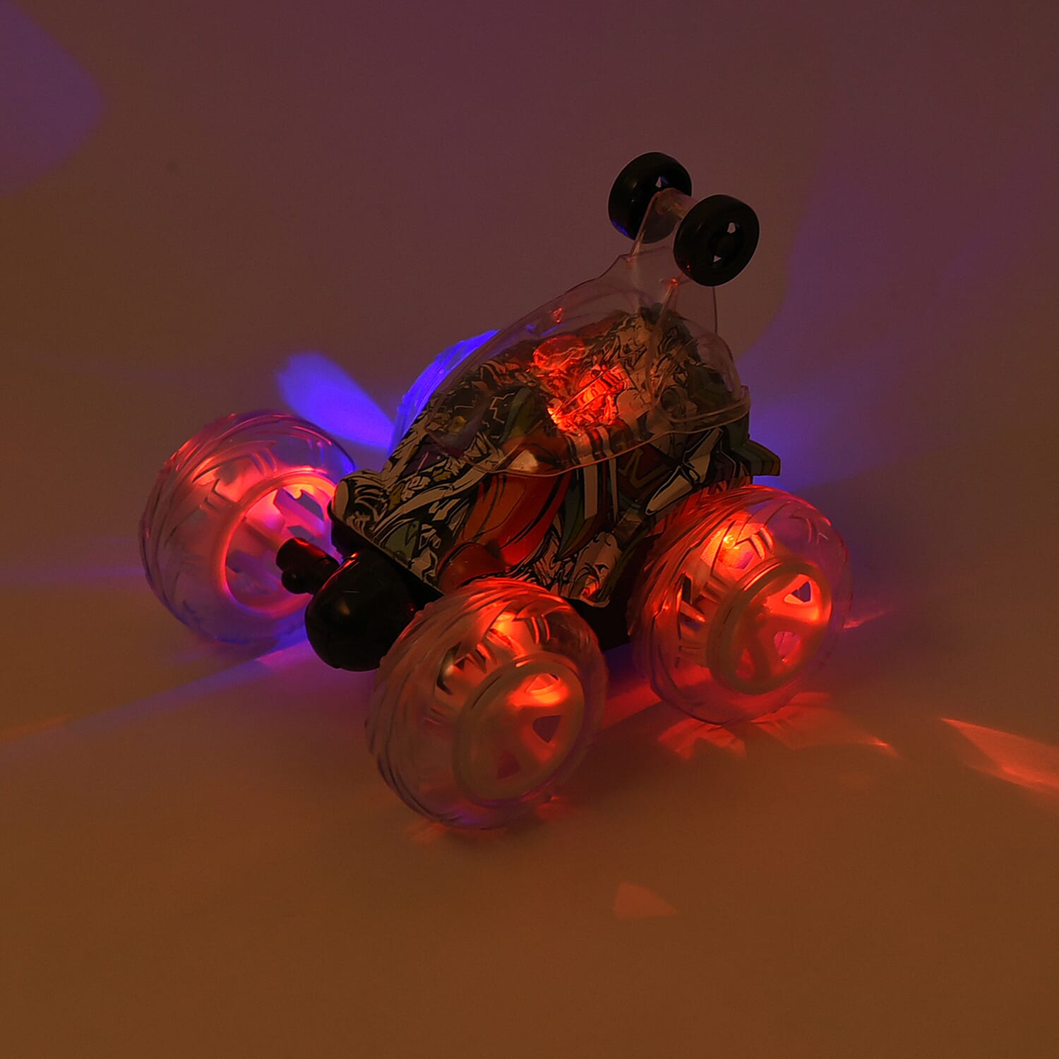 Multicolour LED Light Racing Stunt Car with Remote Control (Includes 500mah) - Red & Multi